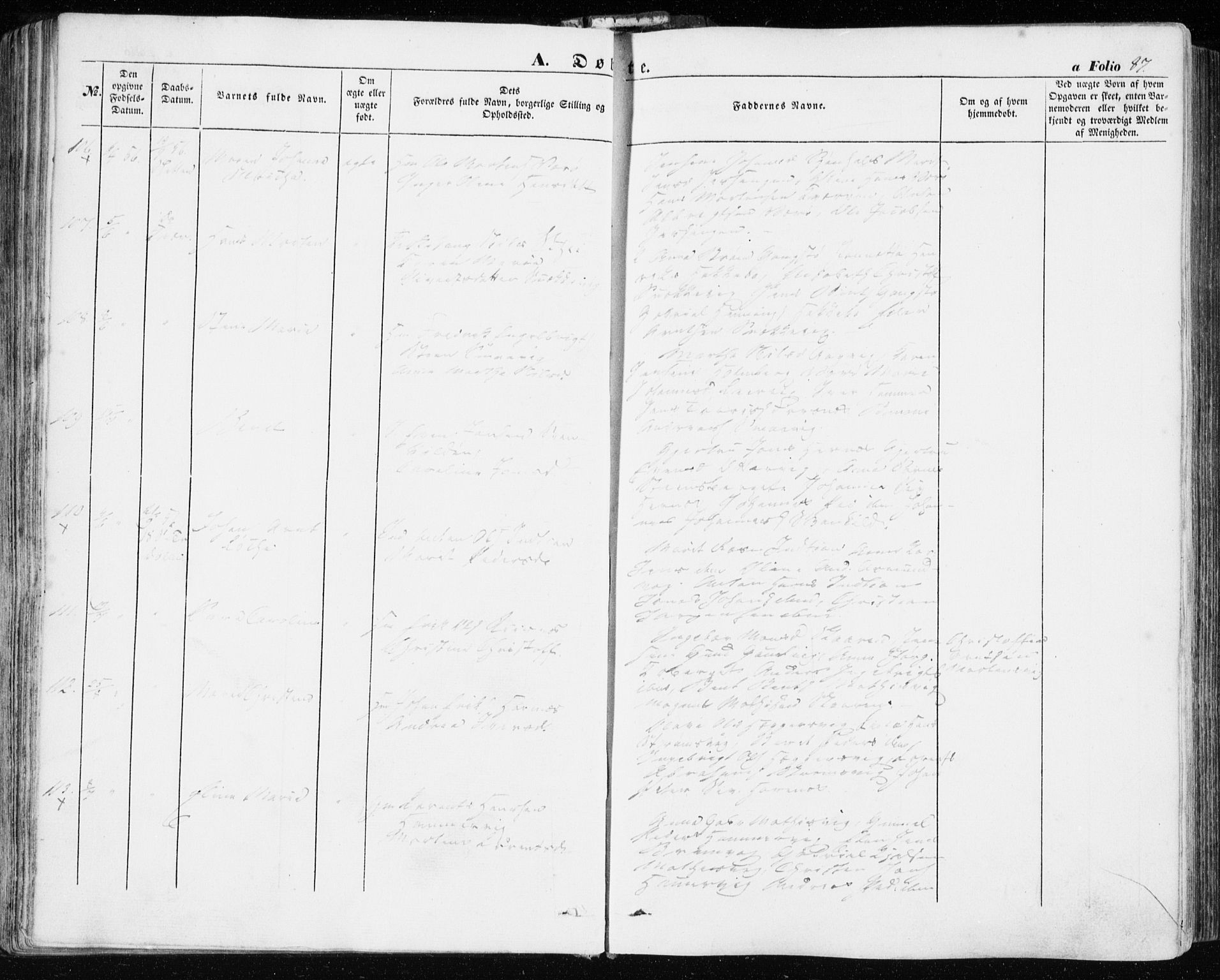 Ministerialprotokoller, klokkerbøker og fødselsregistre - Sør-Trøndelag, SAT/A-1456/634/L0530: Parish register (official) no. 634A06, 1852-1860, p. 87