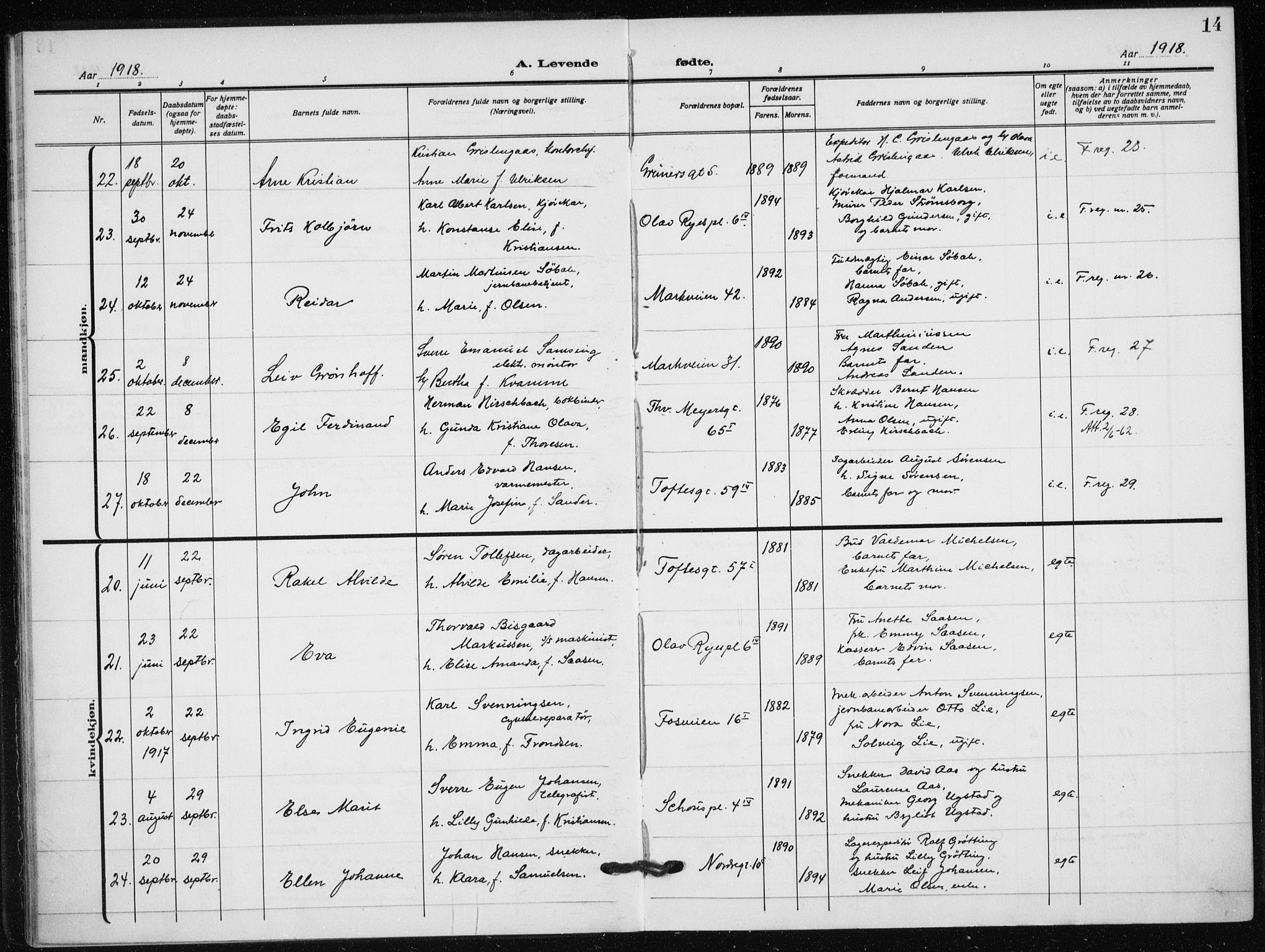 Hauge prestekontor Kirkebøker, AV/SAO-A-10849/F/Fa/L0001: Parish register (official) no. 1, 1917-1938, p. 14