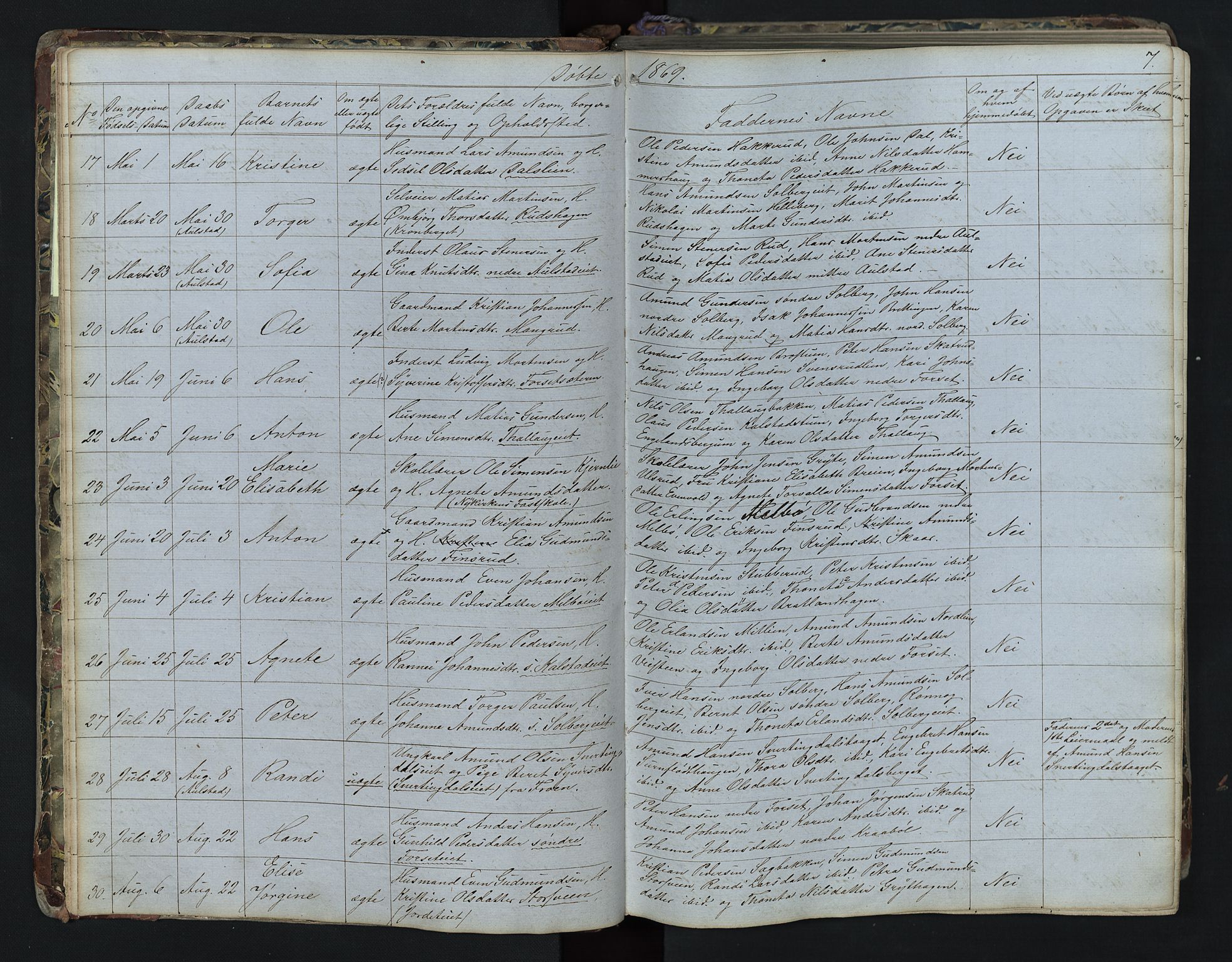 Vestre Gausdal prestekontor, SAH/PREST-094/H/Ha/Hab/L0001: Parish register (copy) no. 1, 1867-1895, p. 7