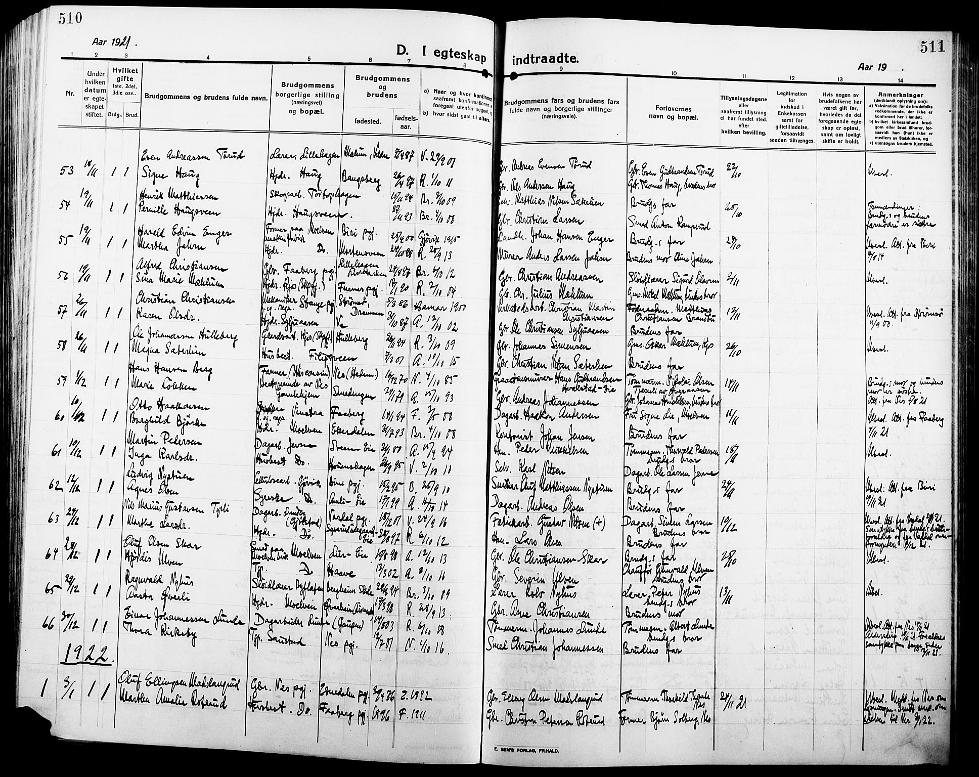 Ringsaker prestekontor, SAH/PREST-014/L/La/L0018: Parish register (copy) no. 18, 1913-1922, p. 510-511