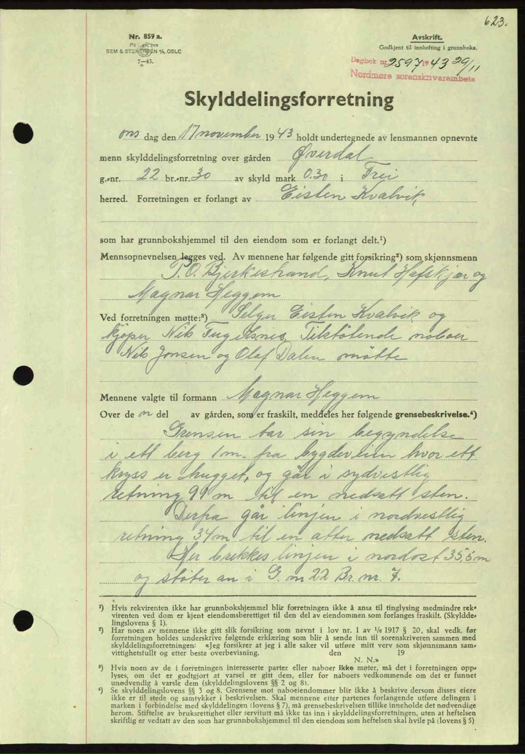 Nordmøre sorenskriveri, SAT/A-4132/1/2/2Ca: Mortgage book no. A96, 1943-1944, Diary no: : 2597/1943