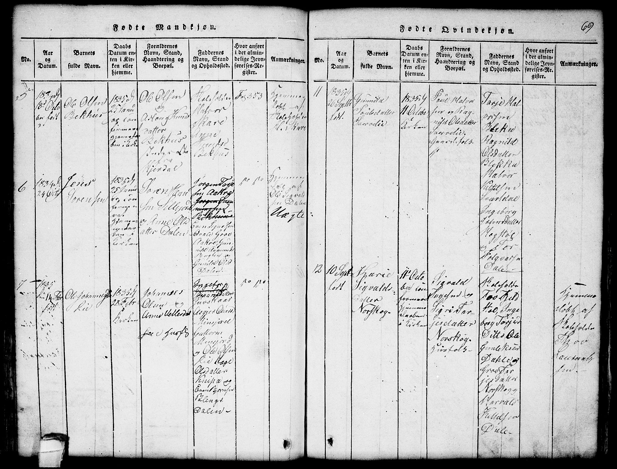 Seljord kirkebøker, AV/SAKO-A-20/G/Gb/L0002: Parish register (copy) no. II 2, 1815-1854, p. 69