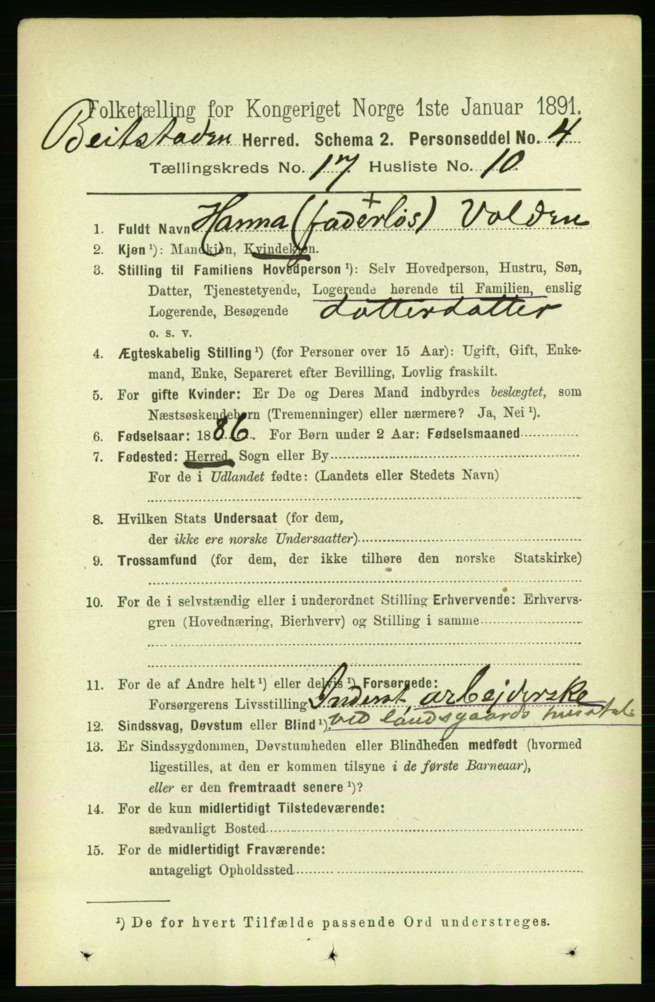 RA, 1891 census for 1727 Beitstad, 1891, p. 4441