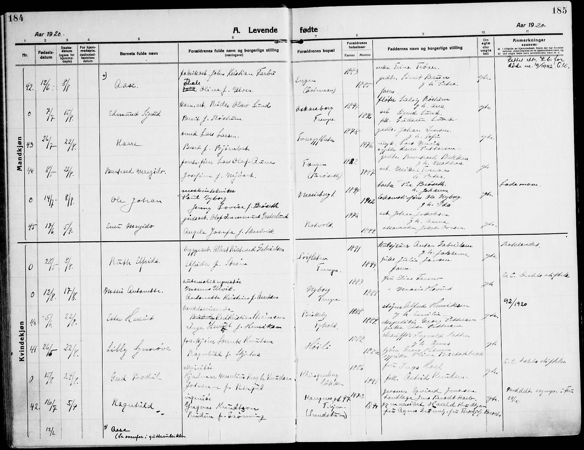 Ministerialprotokoller, klokkerbøker og fødselsregistre - Sør-Trøndelag, AV/SAT-A-1456/607/L0321: Parish register (official) no. 607A05, 1916-1935, p. 184-185