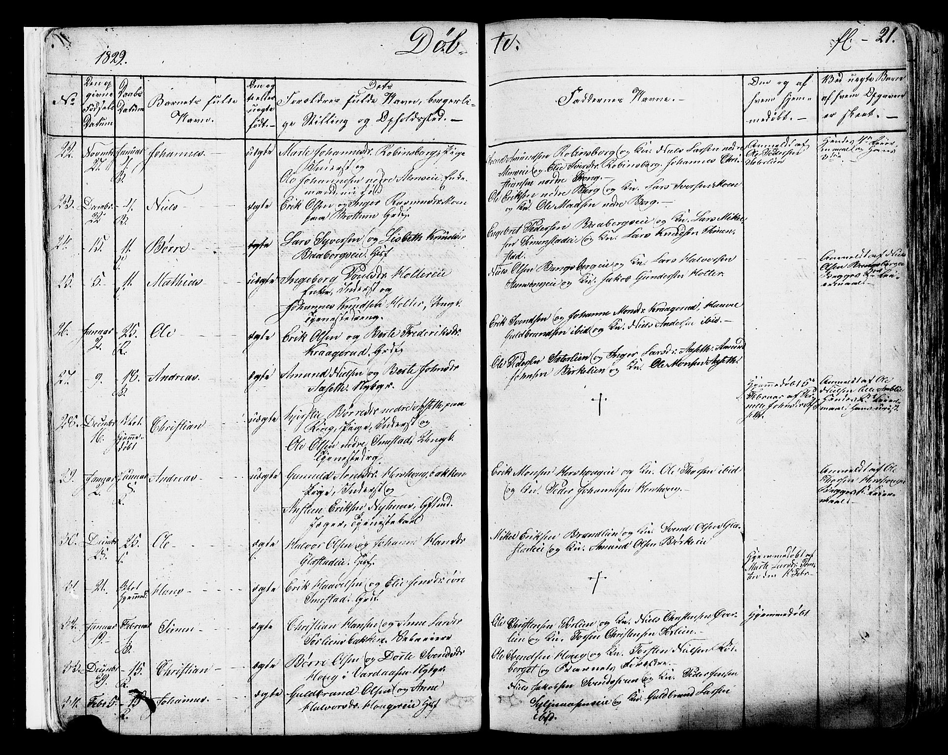 Ringsaker prestekontor, AV/SAH-PREST-014/K/Ka/L0007: Parish register (official) no. 7A, 1826-1837, p. 21