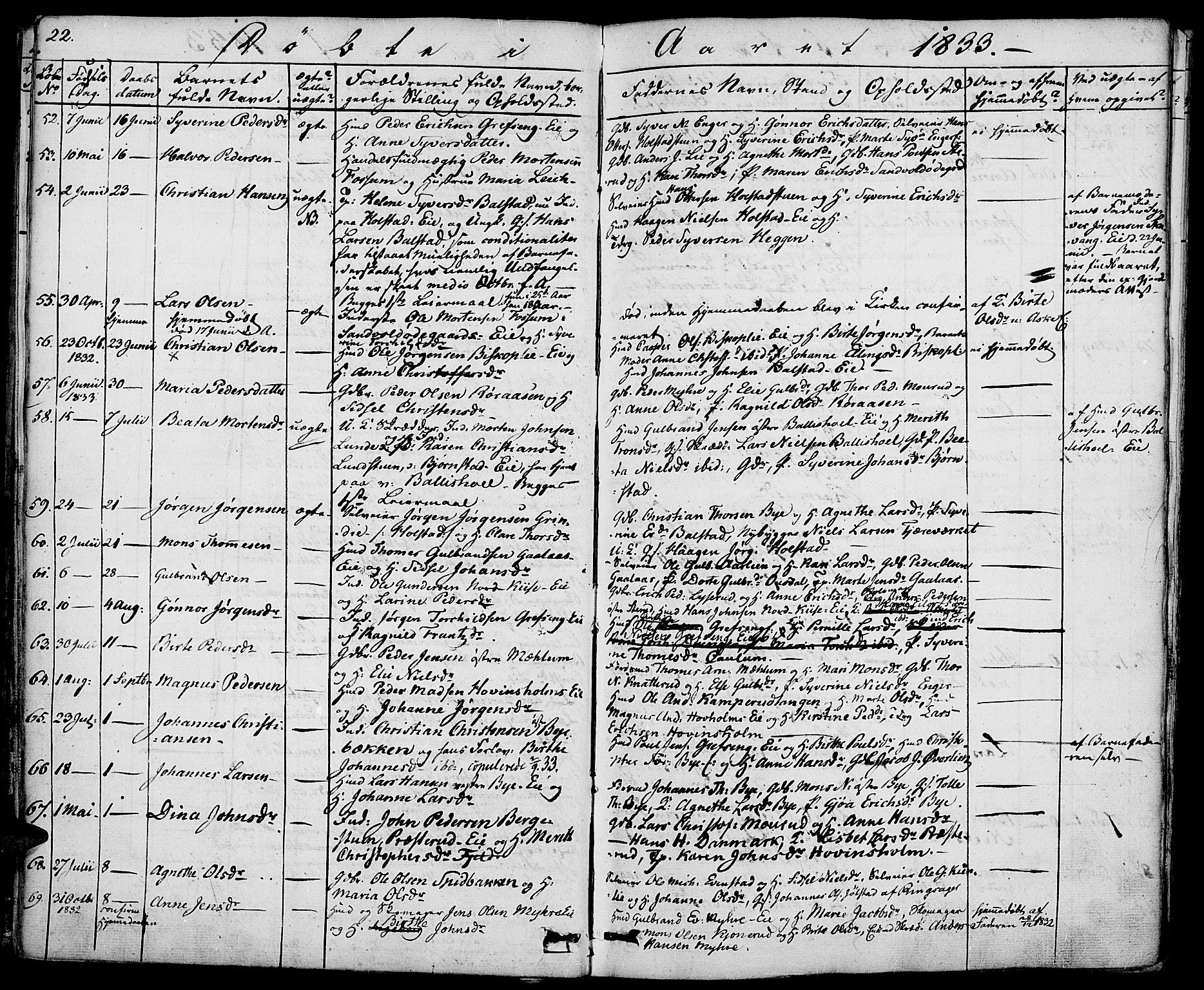 Nes prestekontor, Hedmark, SAH/PREST-020/K/Ka/L0003: Parish register (official) no. 3, 1827-1851, p. 22
