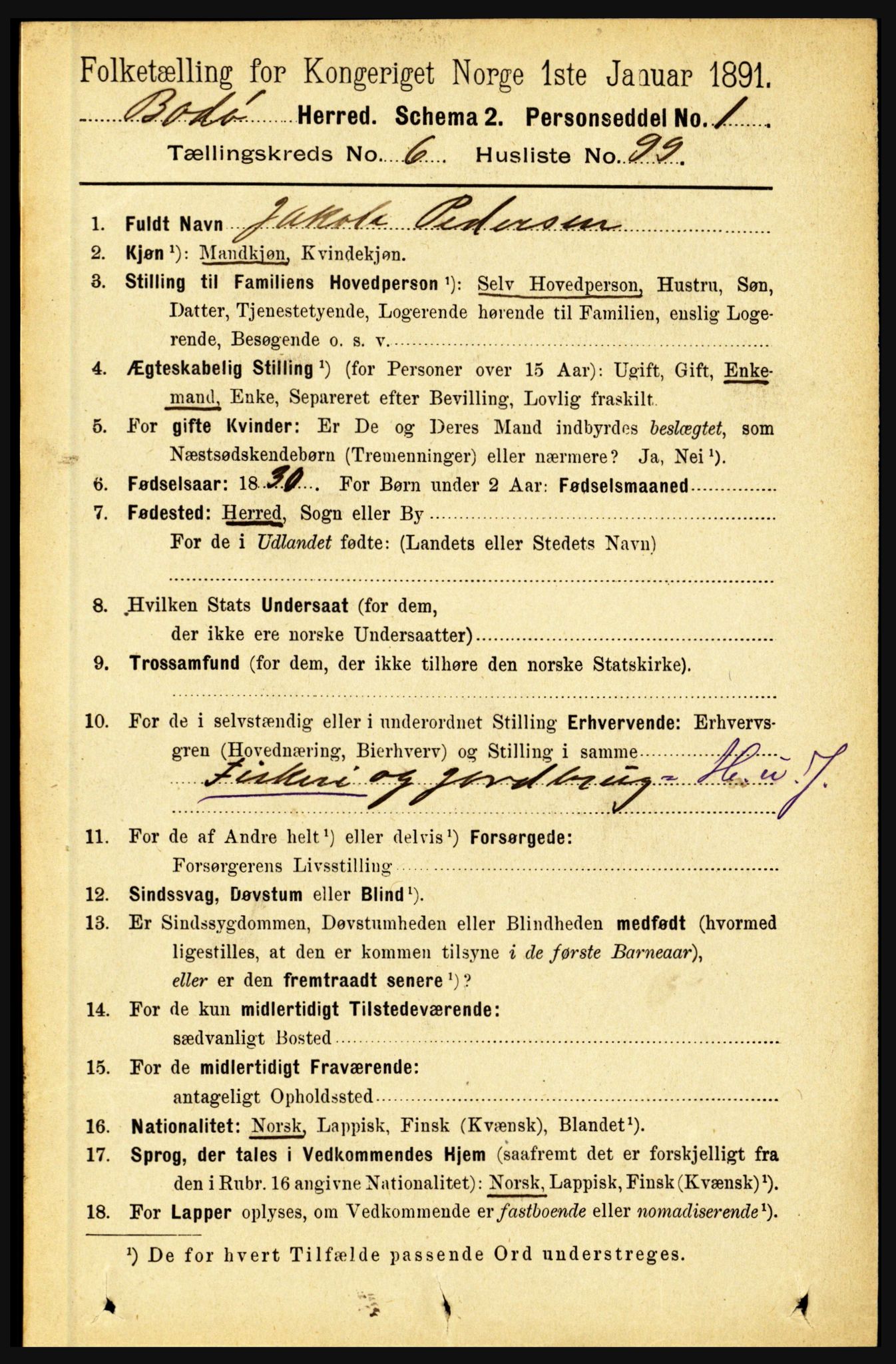 RA, 1891 census for 1843 Bodø, 1891, p. 4558