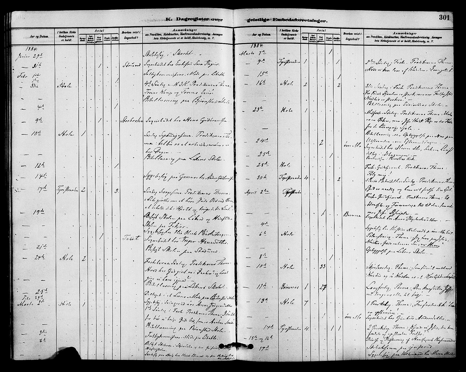 Hole kirkebøker, SAKO/A-228/F/Fa/L0008: Parish register (official) no. I 8, 1878-1891, p. 301
