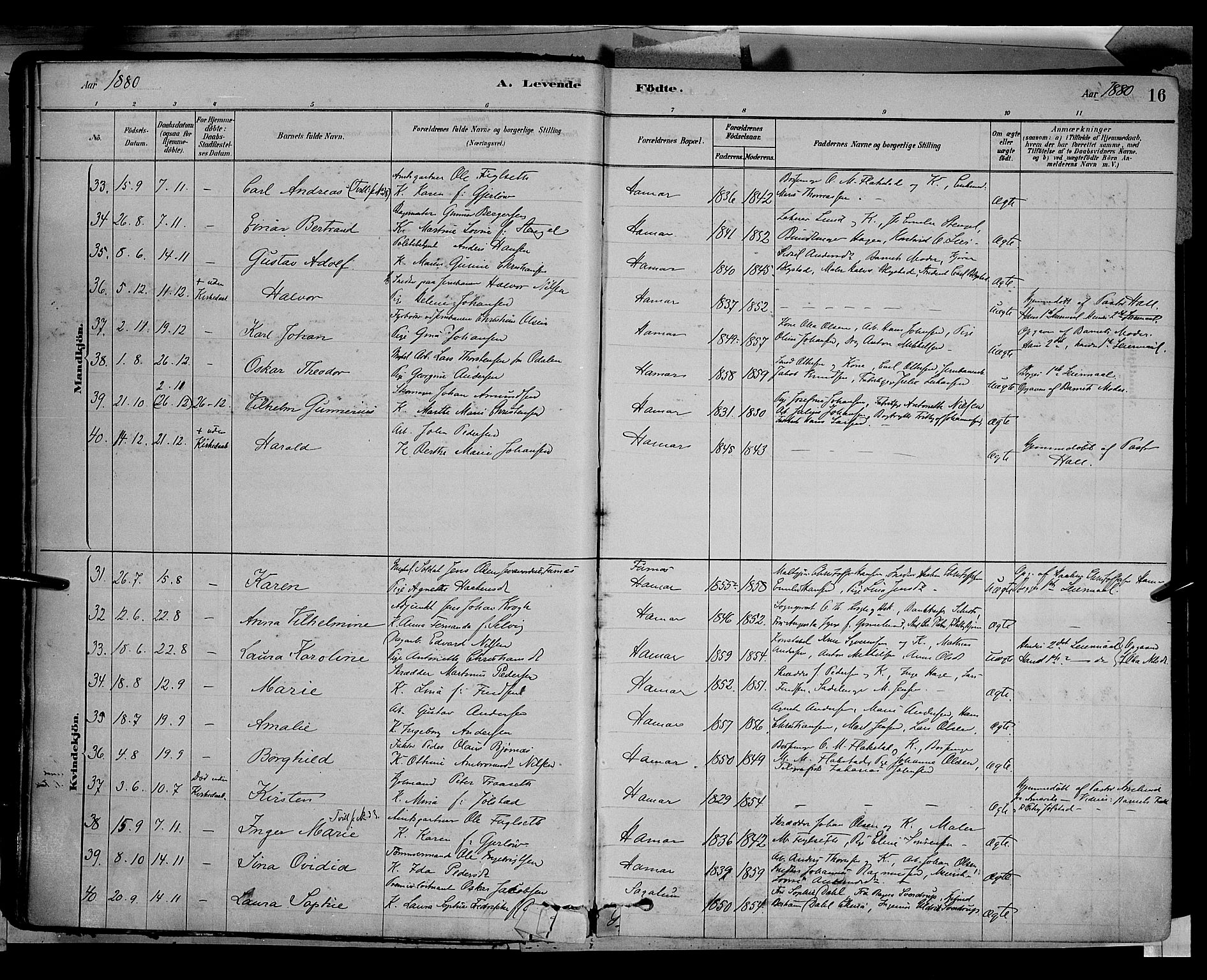 Vang prestekontor, Hedmark, AV/SAH-PREST-008/H/Ha/Haa/L0016: Parish register (official) no. 16, 1878-1889, p. 16