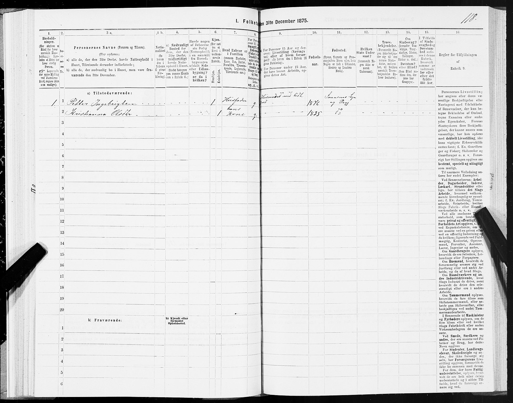 SAT, 1875 census for 1736P Snåsa, 1875, p. 3118