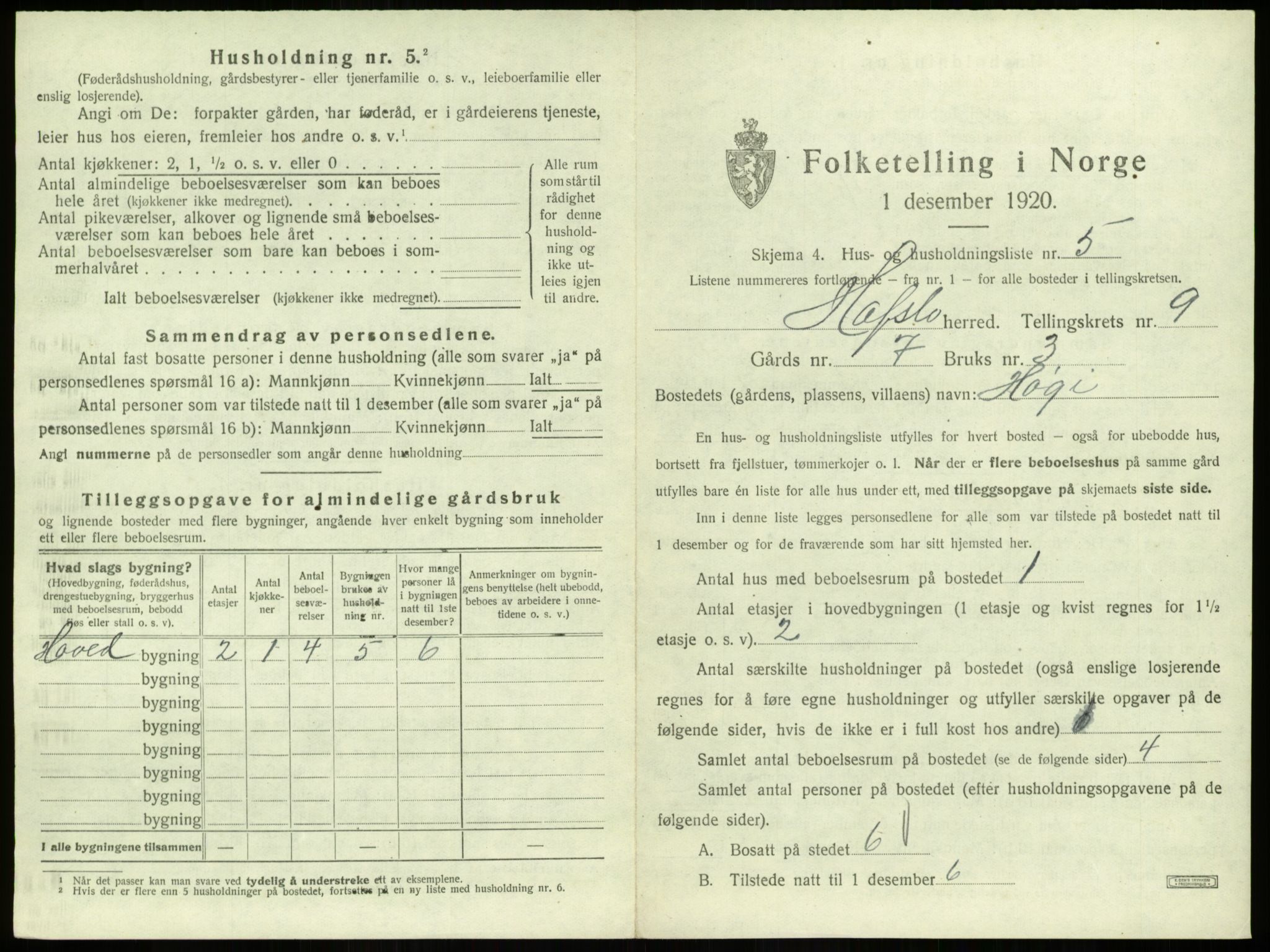 SAB, 1920 census for Hafslo, 1920, p. 1008