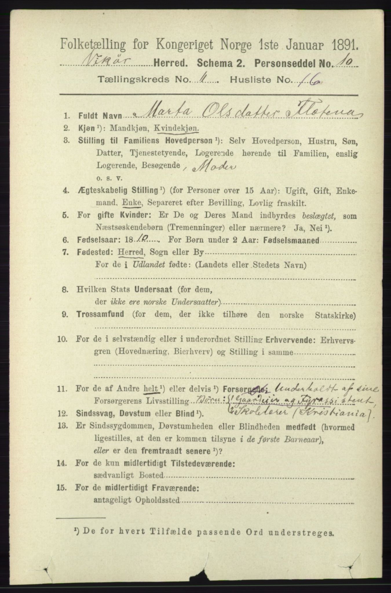 RA, 1891 census for 1238 Vikør, 1891, p. 3249