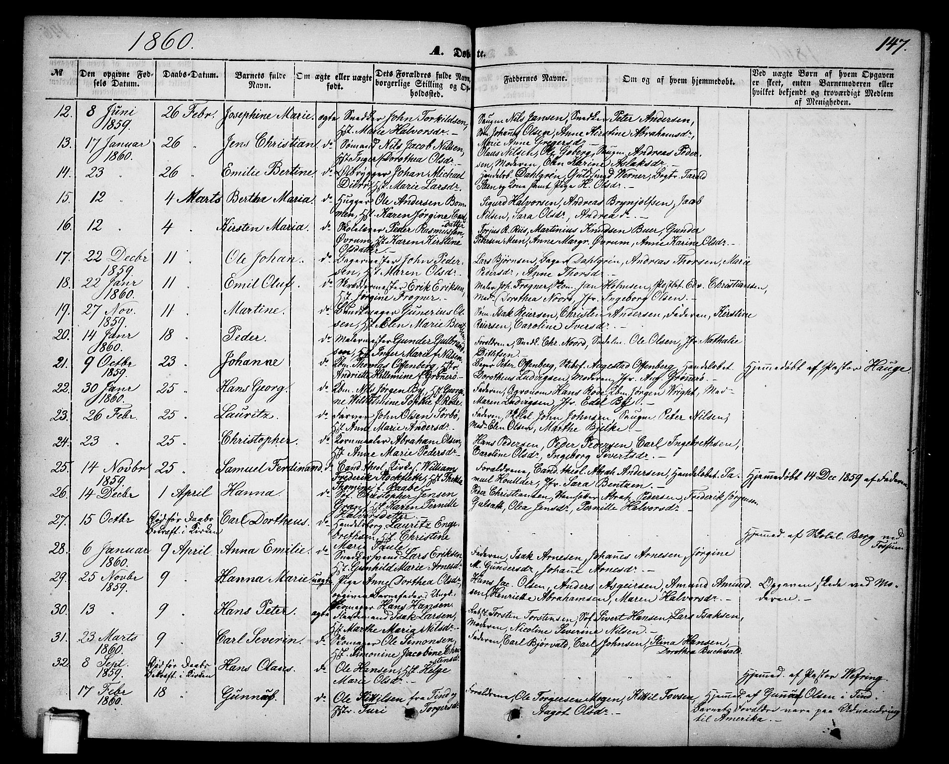 Skien kirkebøker, SAKO/A-302/G/Ga/L0004: Parish register (copy) no. 4, 1843-1867, p. 147