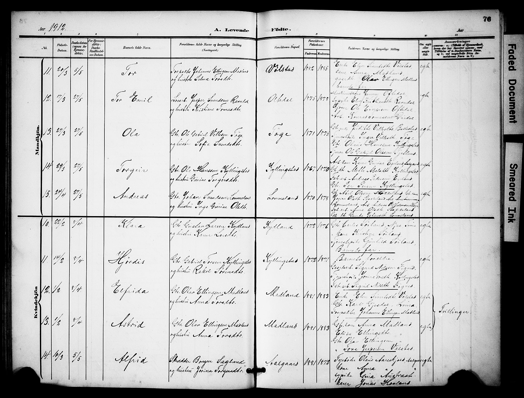 Lye sokneprestkontor, SAST/A-101794/001/30BB/L0009: Parish register (copy) no. B 9, 1902-1923, p. 76