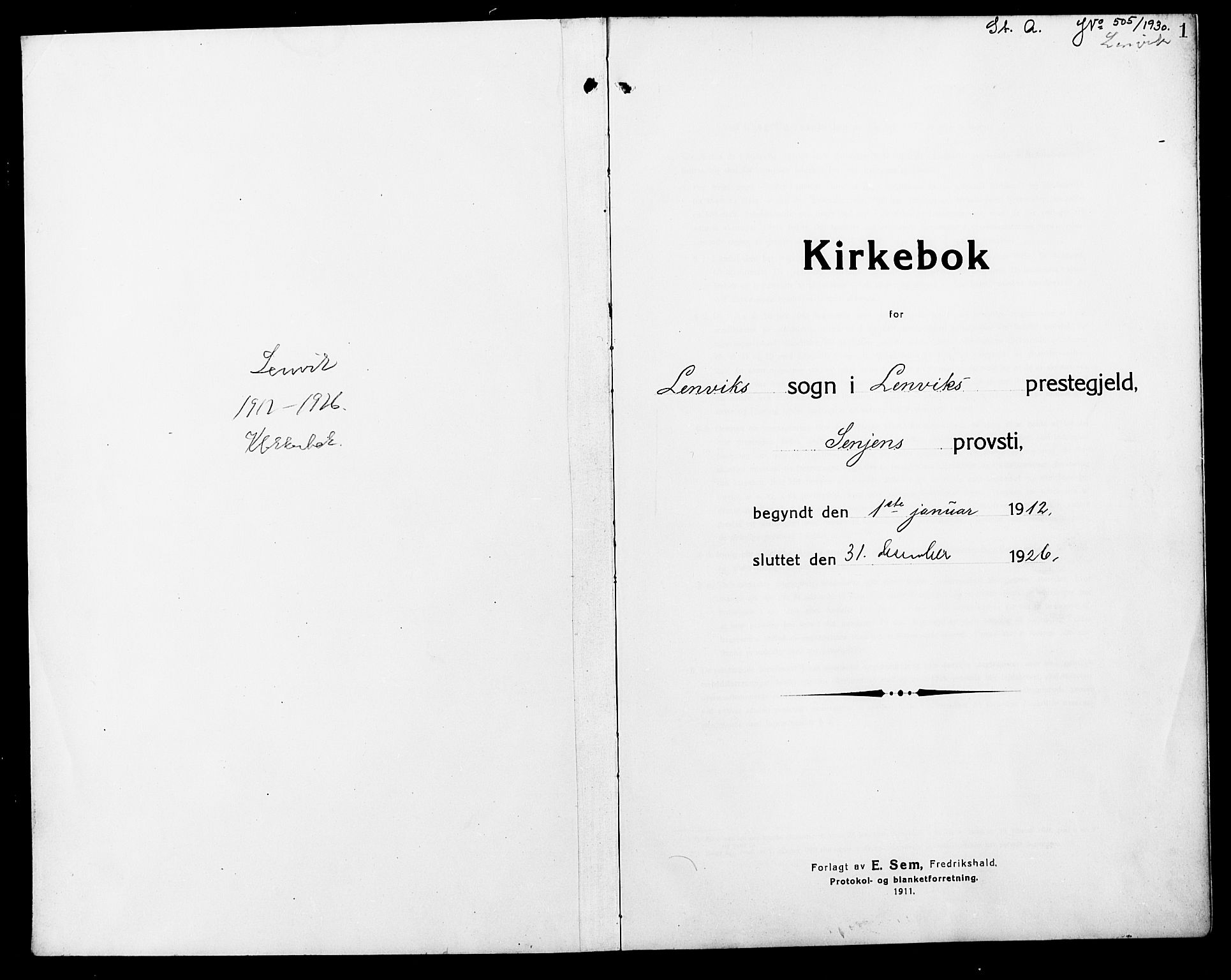 Lenvik sokneprestembete, SATØ/S-1310/H/Ha/Hab/L0009klokker: Parish register (copy) no. 9, 1912-1926, p. 1