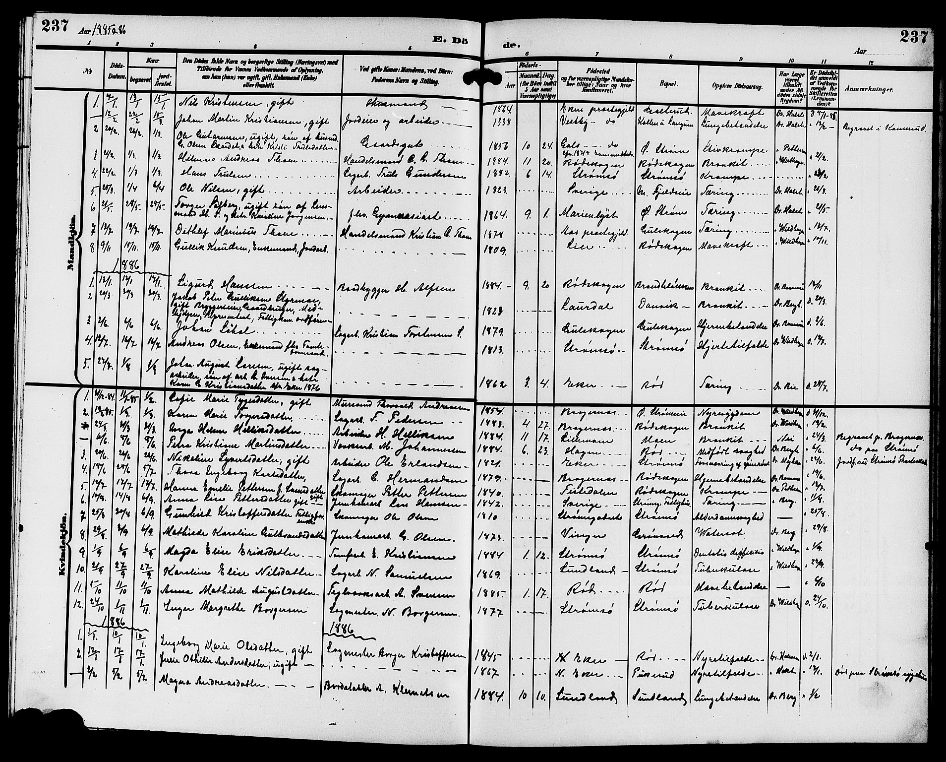 Strømsgodset kirkebøker, AV/SAKO-A-324/G/Ga/L0002: Parish register (copy) no. 2, 1885-1910, p. 237