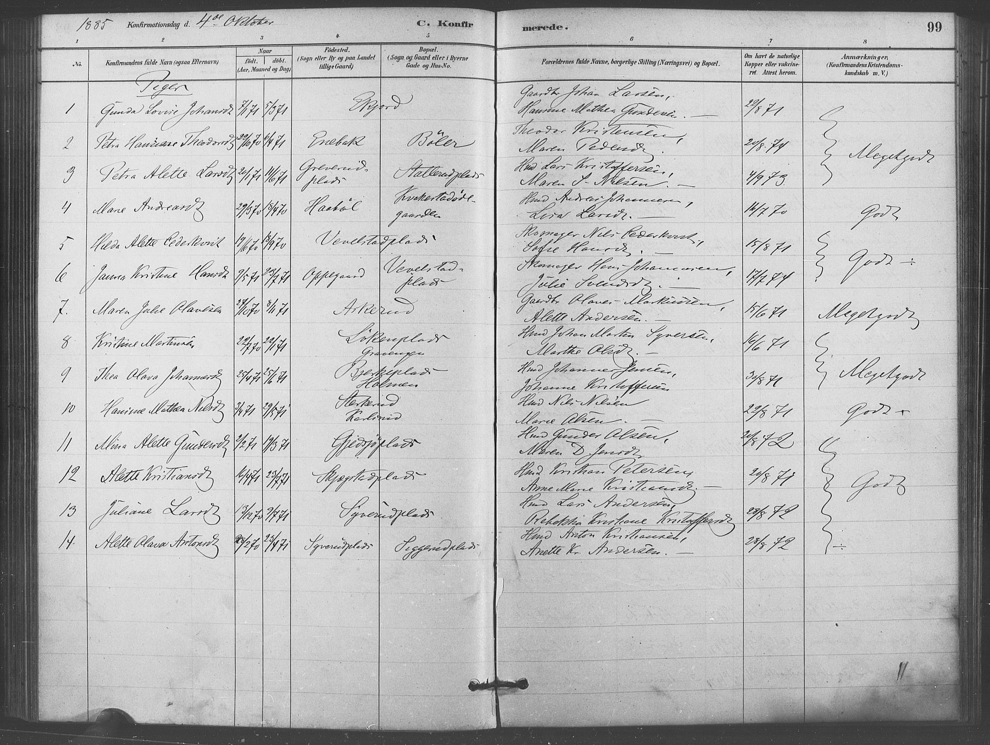 Kråkstad prestekontor Kirkebøker, AV/SAO-A-10125a/F/Fb/L0001: Parish register (official) no. II 1, 1880-1892, p. 99