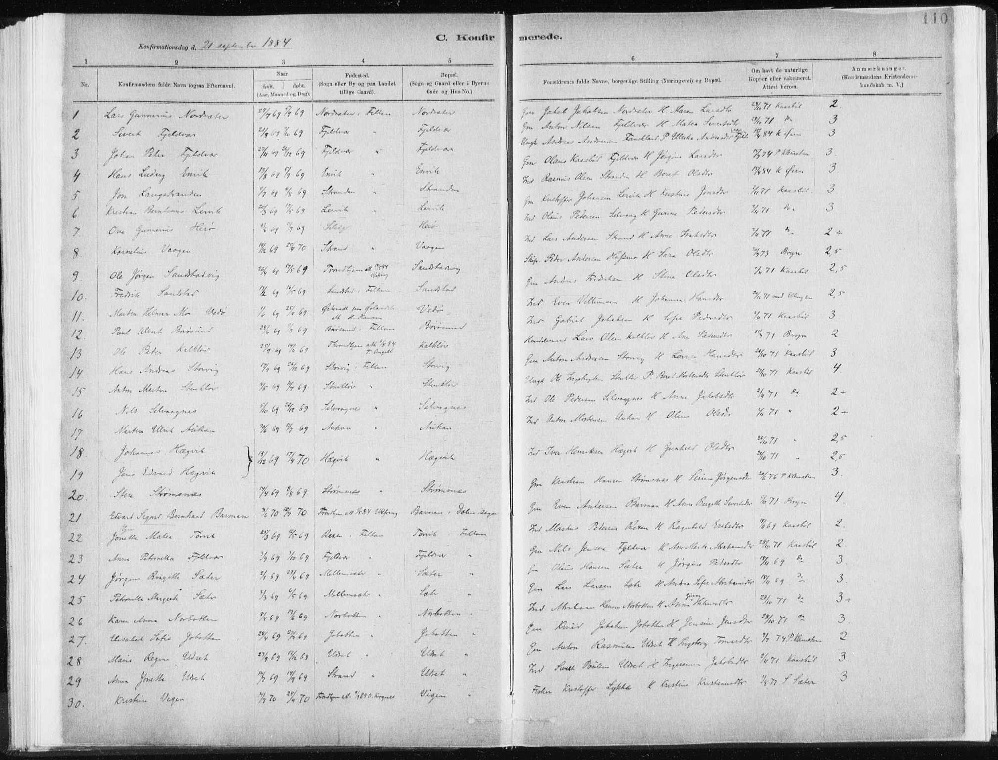 Ministerialprotokoller, klokkerbøker og fødselsregistre - Sør-Trøndelag, SAT/A-1456/637/L0558: Parish register (official) no. 637A01, 1882-1899, p. 110