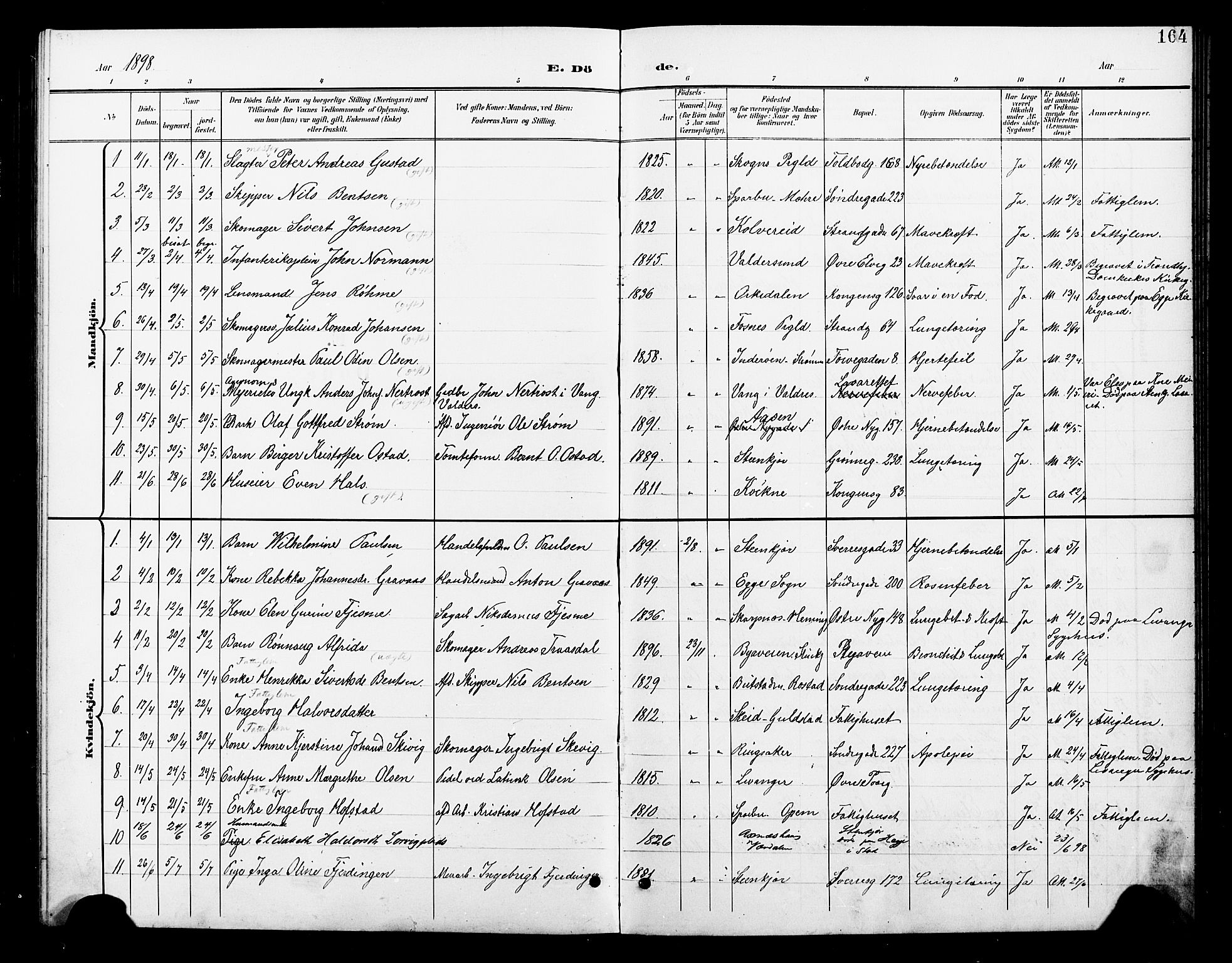 Ministerialprotokoller, klokkerbøker og fødselsregistre - Nord-Trøndelag, SAT/A-1458/739/L0375: Parish register (copy) no. 739C03, 1898-1908, p. 164
