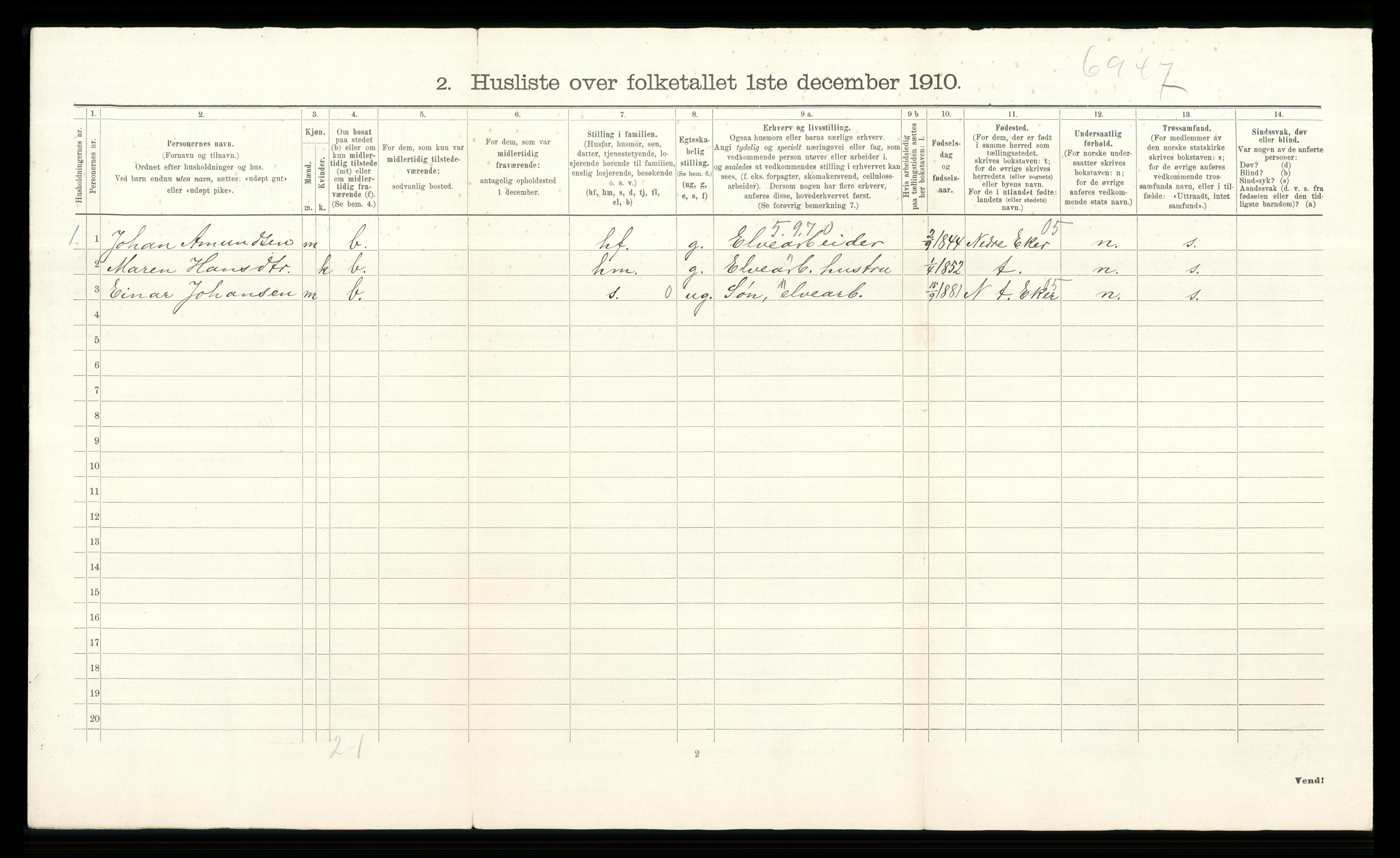 RA, 1910 census for Øvre Eiker, 1910, p. 3022