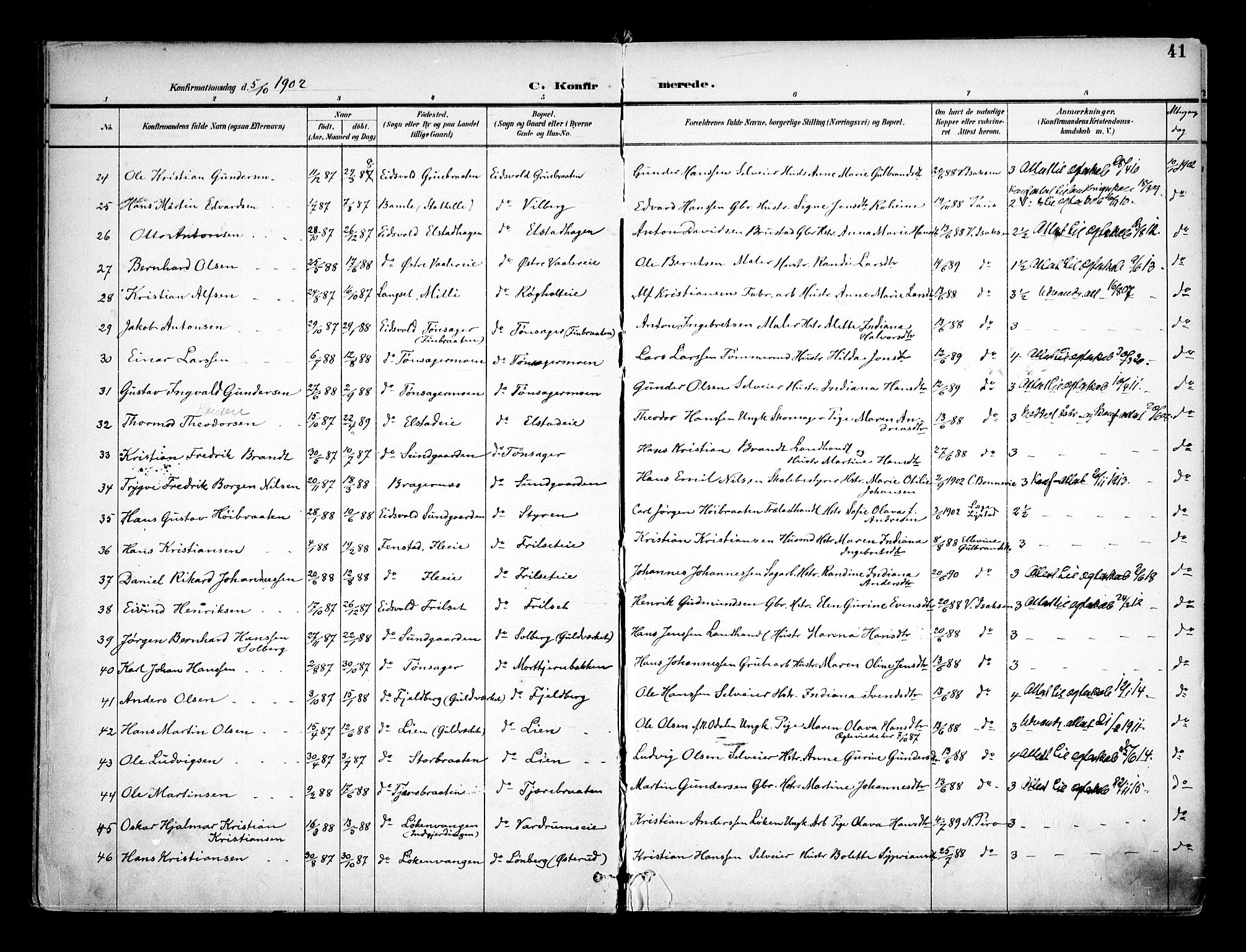 Eidsvoll prestekontor Kirkebøker, AV/SAO-A-10888/F/Fa/L0005: Parish register (official) no. I 5, 1896-1906, p. 41