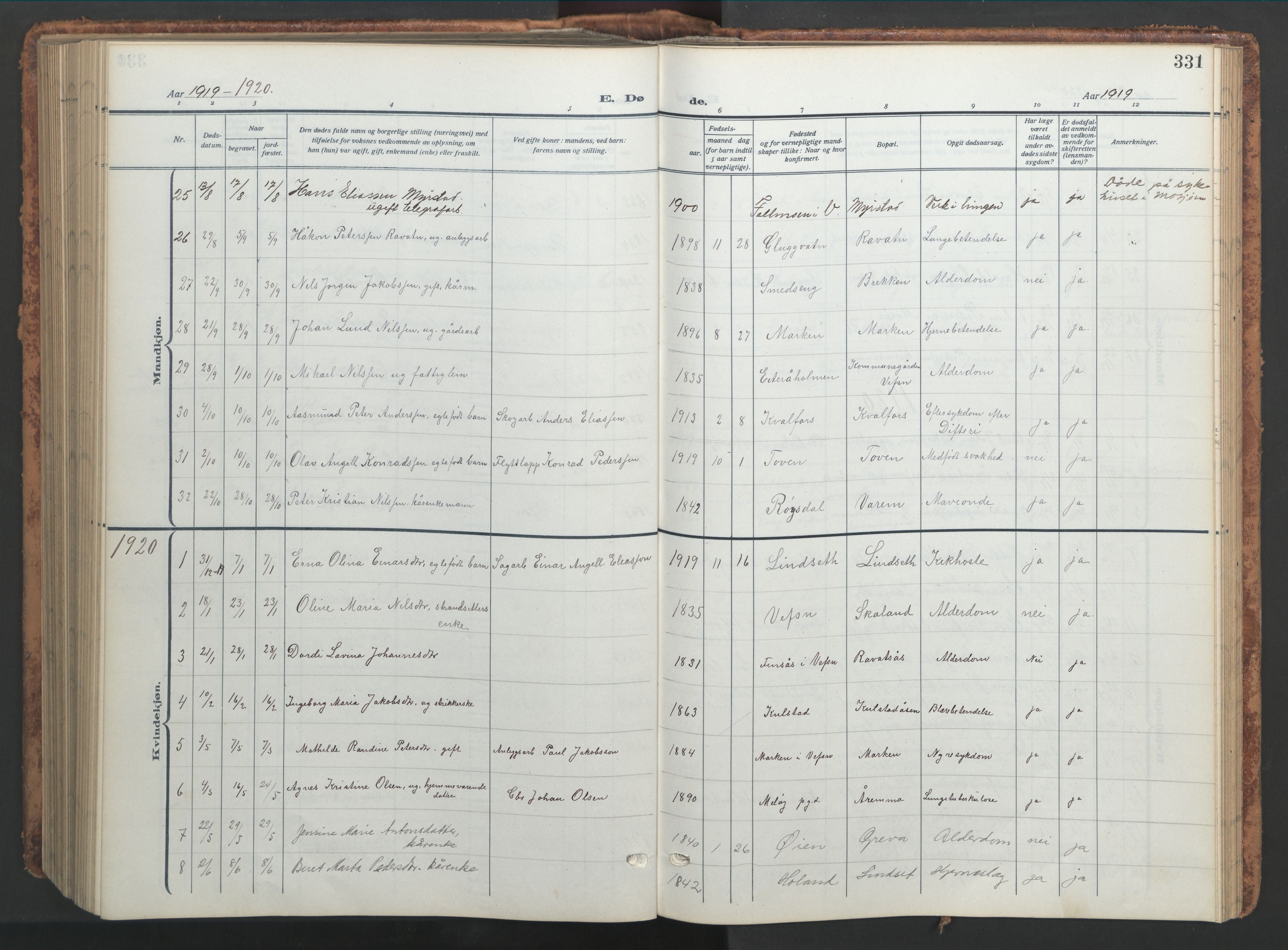 Ministerialprotokoller, klokkerbøker og fødselsregistre - Nordland, AV/SAT-A-1459/820/L0302: Parish register (copy) no. 820C04, 1917-1948, p. 331