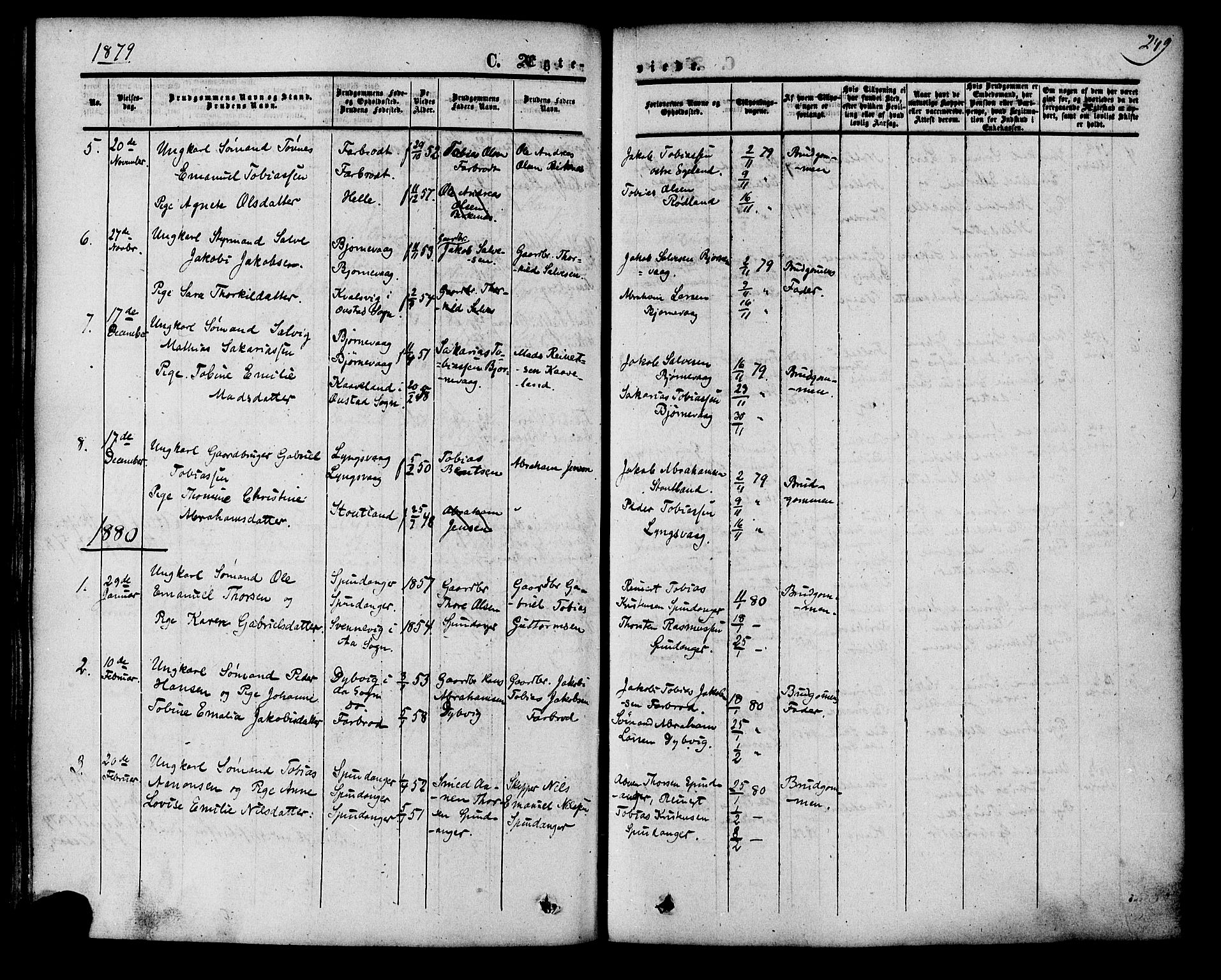Herad sokneprestkontor, SAK/1111-0018/F/Fa/Fab/L0004: Parish register (official) no. A 4, 1853-1885, p. 249