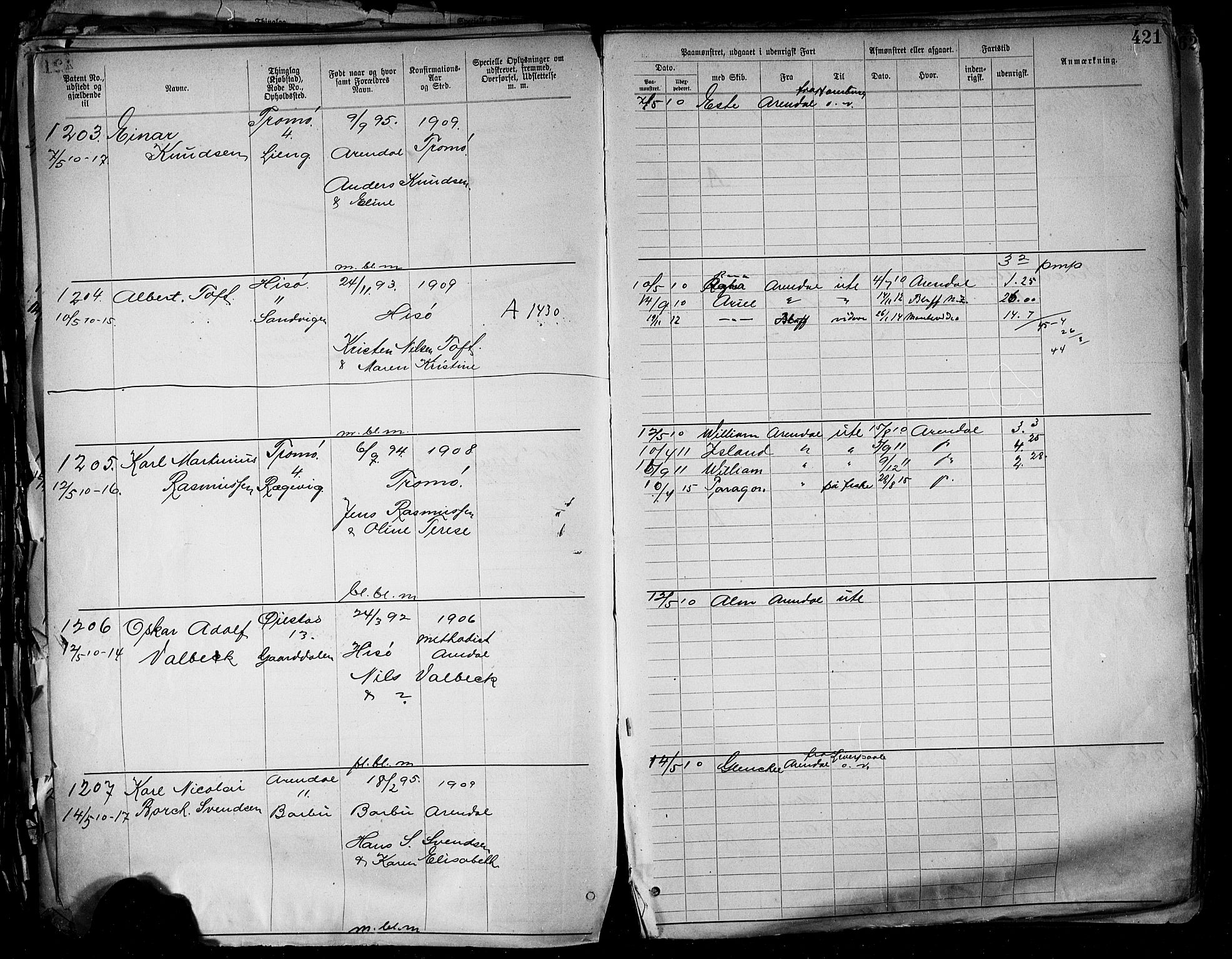 Arendal mønstringskrets, AV/SAK-2031-0012/F/Fa/L0004: Annotasjonsrulle nr 3828-4715 og nr 1-1296, S-4, 1892-1918, p. 437