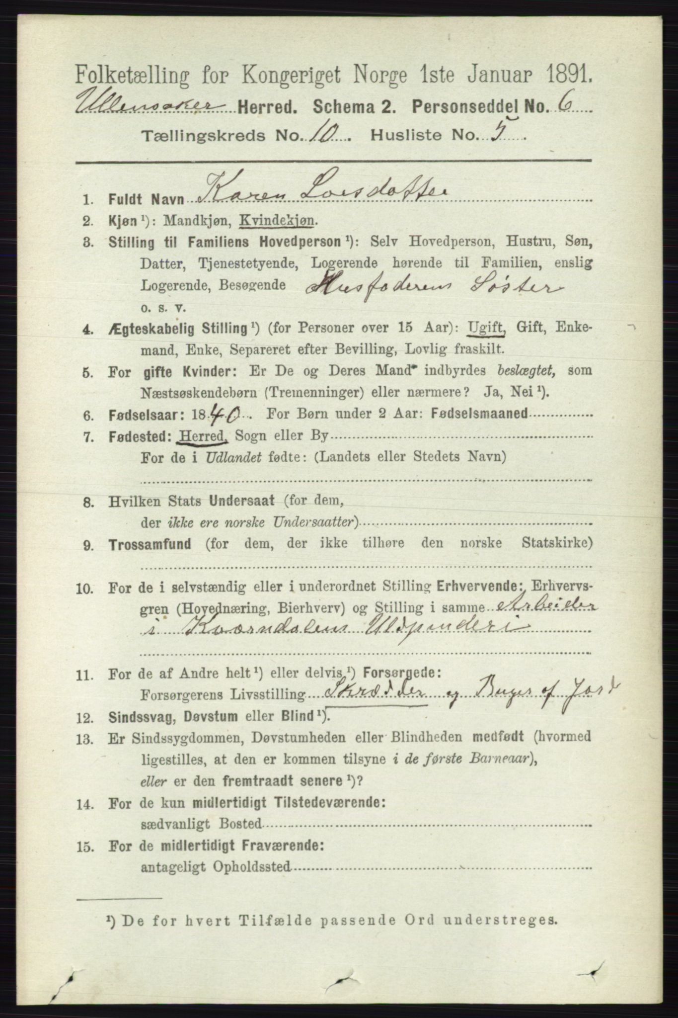 RA, 1891 census for 0235 Ullensaker, 1891, p. 4540