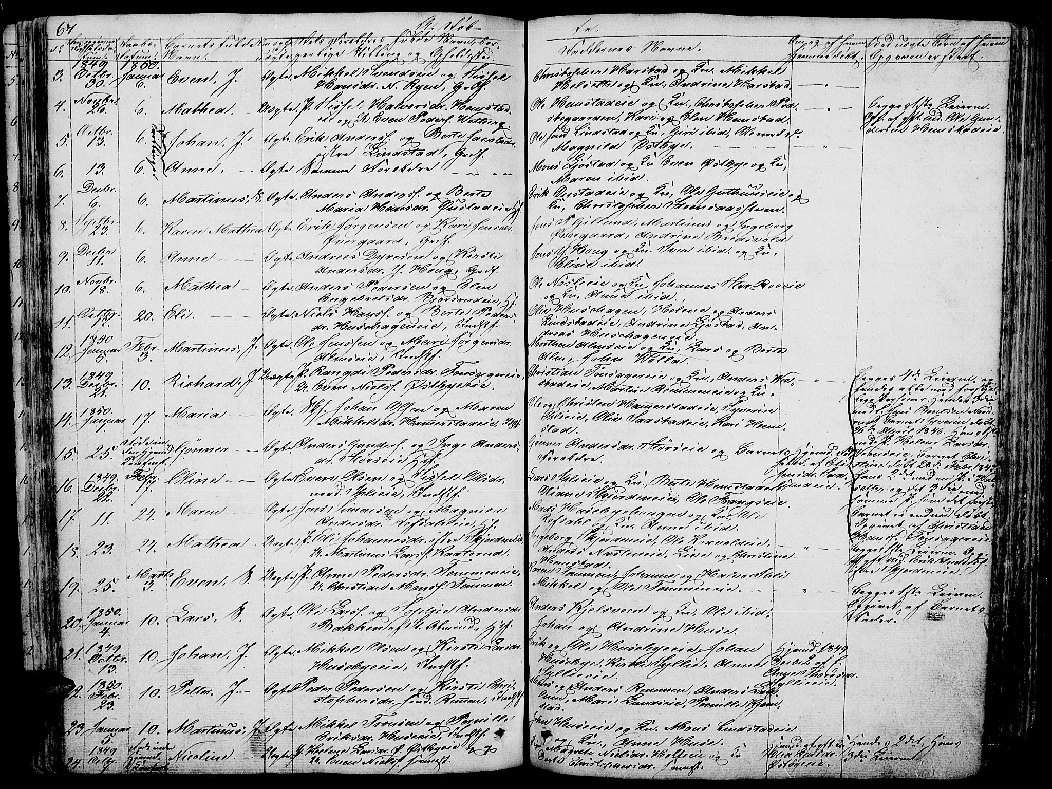 Stange prestekontor, AV/SAH-PREST-002/L/L0003: Parish register (copy) no. 3, 1840-1864, p. 67