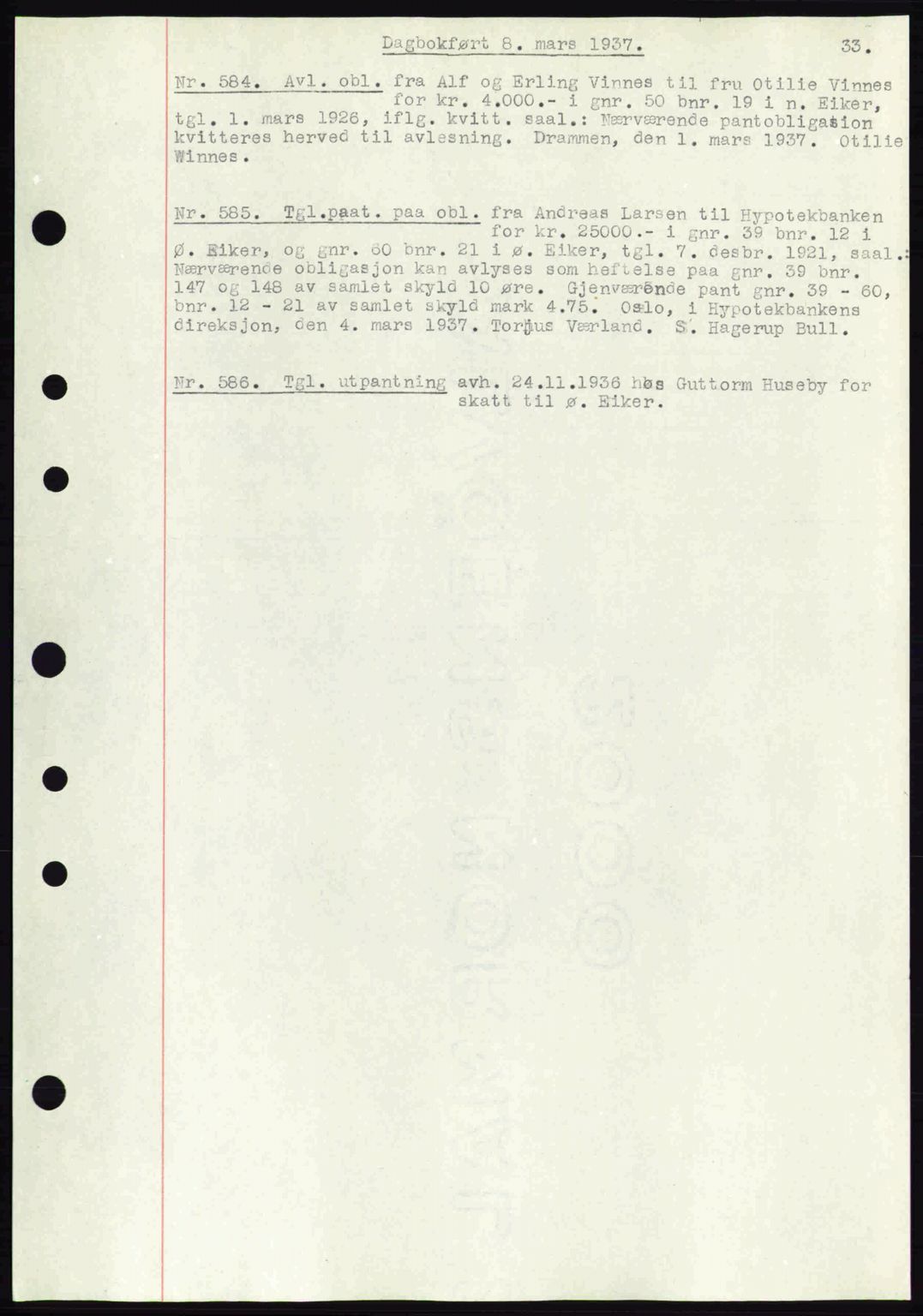 Eiker, Modum og Sigdal sorenskriveri, SAKO/A-123/G/Ga/Gab/L0035: Mortgage book no. A5, 1937-1937, Diary no: : 584/1937