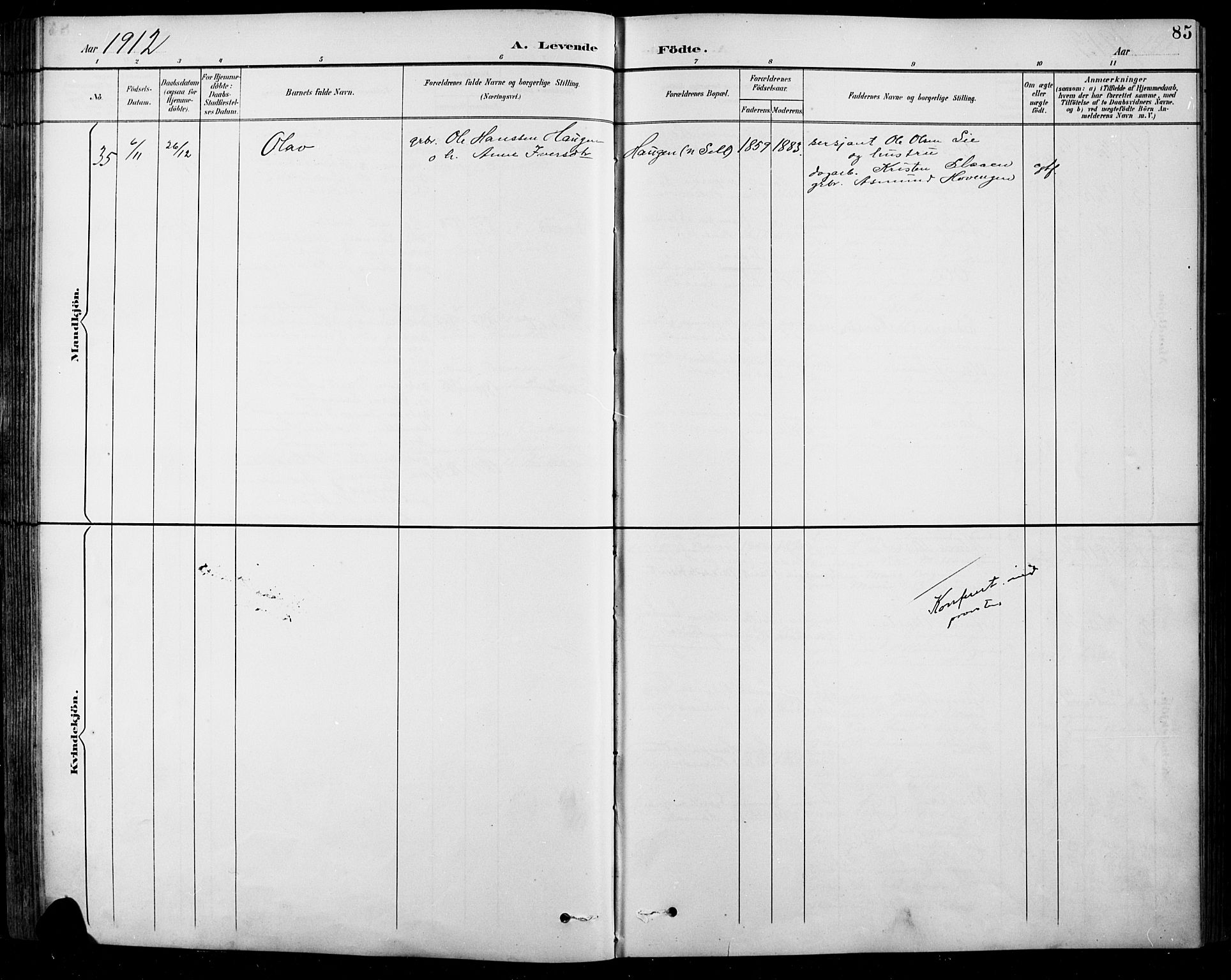 Sel prestekontor, AV/SAH-PREST-074/H/Ha/Hab/L0001: Parish register (copy) no. 1, 1894-1923, p. 85