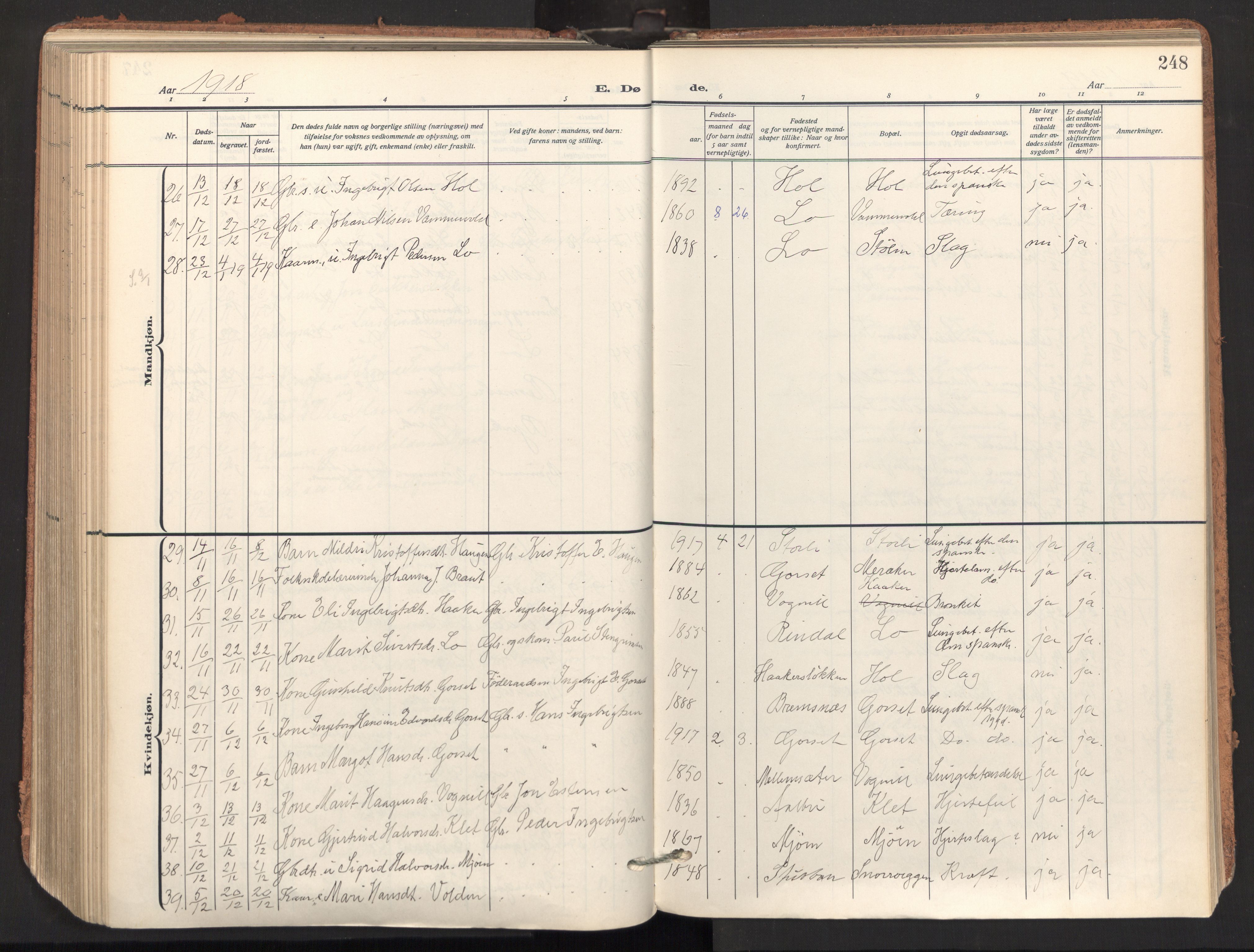 Ministerialprotokoller, klokkerbøker og fødselsregistre - Sør-Trøndelag, AV/SAT-A-1456/678/L0909: Parish register (official) no. 678A17, 1912-1930, p. 248