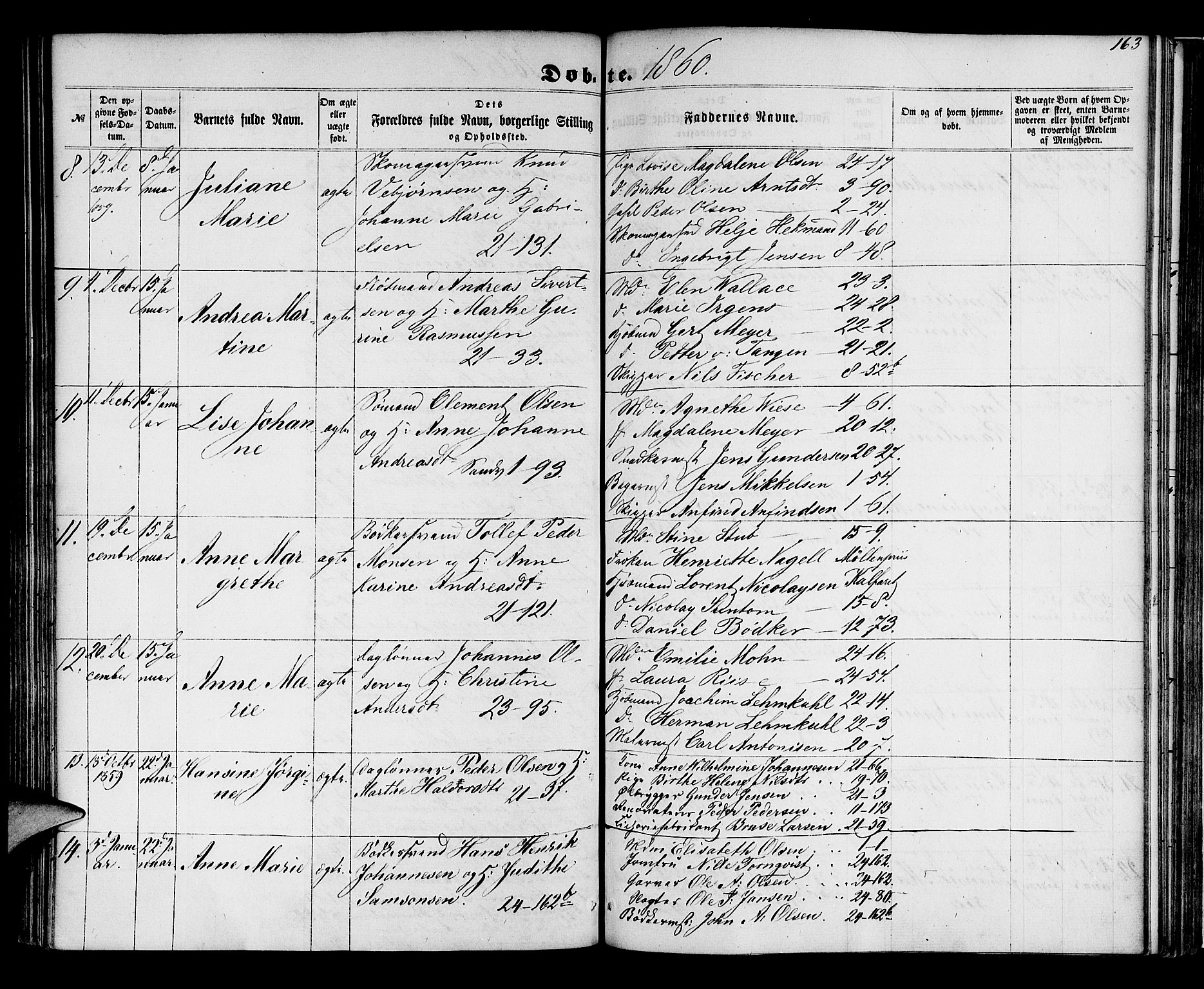 Korskirken sokneprestembete, AV/SAB-A-76101/H/Hab: Parish register (copy) no. B 4, 1858-1863, p. 163