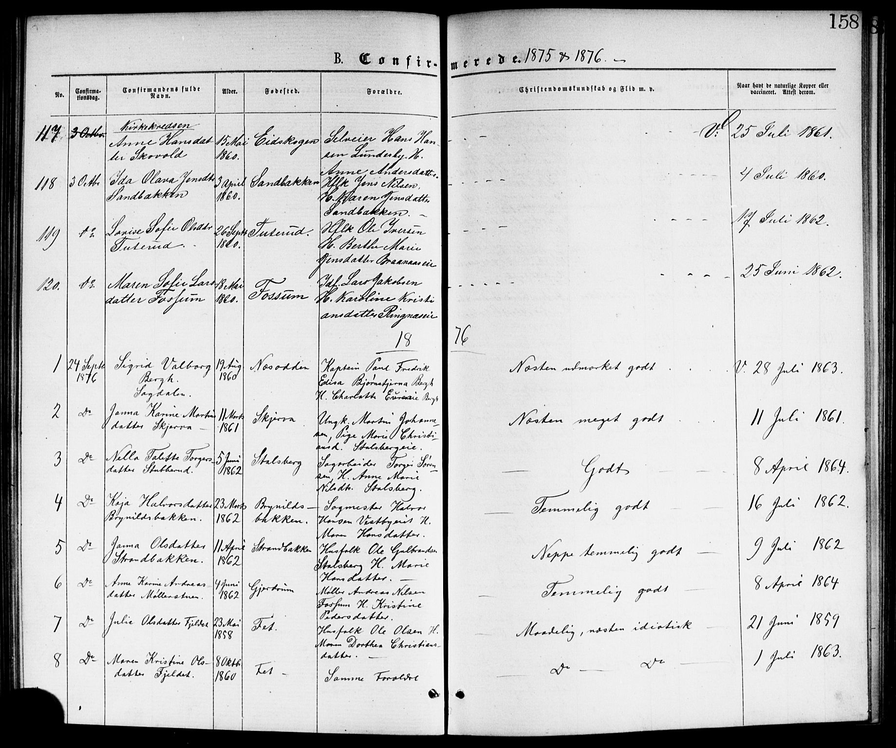 Skedsmo prestekontor Kirkebøker, AV/SAO-A-10033a/G/Ga/L0003: Parish register (copy) no. I 3, 1873-1882, p. 158