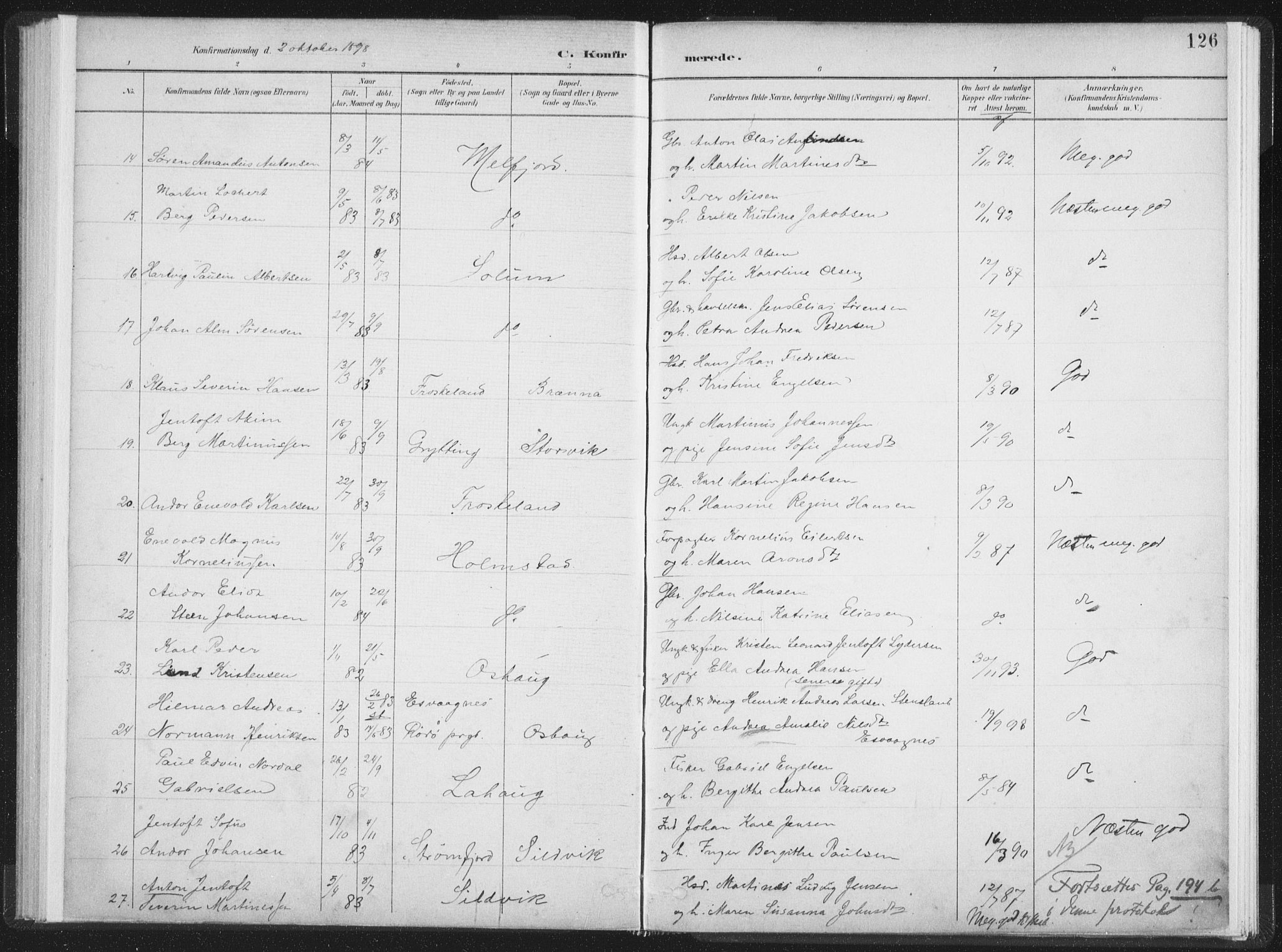 Ministerialprotokoller, klokkerbøker og fødselsregistre - Nordland, AV/SAT-A-1459/890/L1286: Parish register (official) no. 890A01, 1882-1902, p. 126