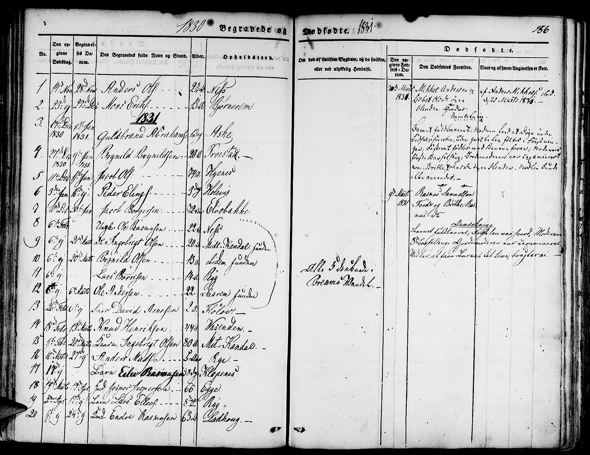 Gloppen sokneprestembete, AV/SAB-A-80101/H/Haa/Haaa/L0007: Parish register (official) no. A 7, 1827-1837, p. 186