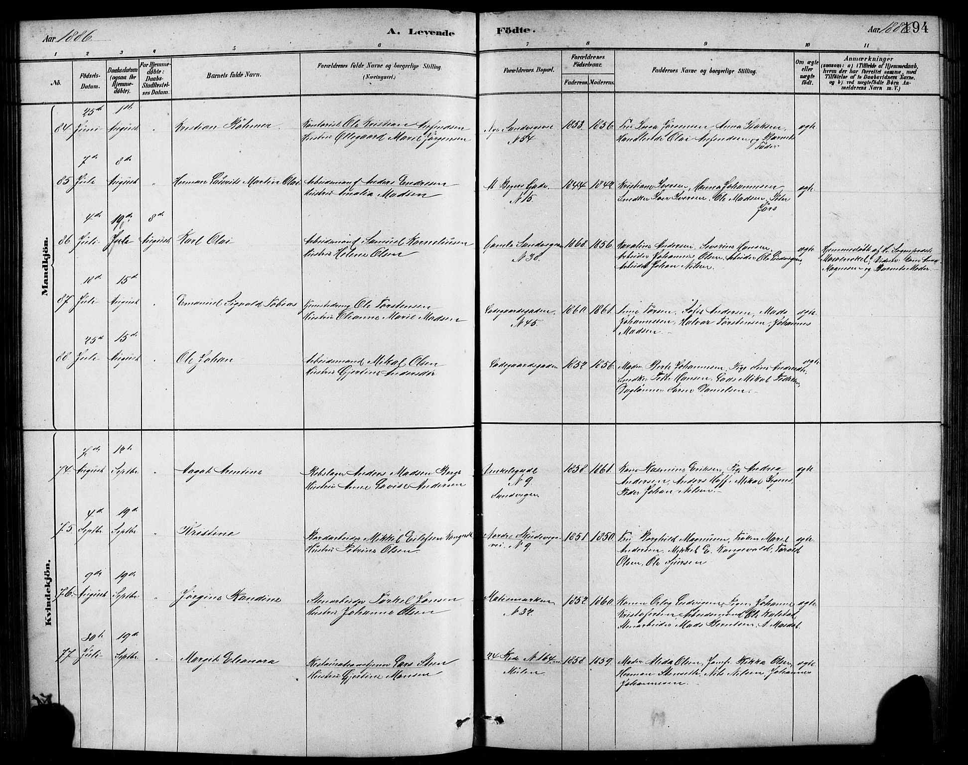 Sandviken Sokneprestembete, AV/SAB-A-77601/H/Hb/L0001: Parish register (copy) no. A 2, 1879-1892, p. 194