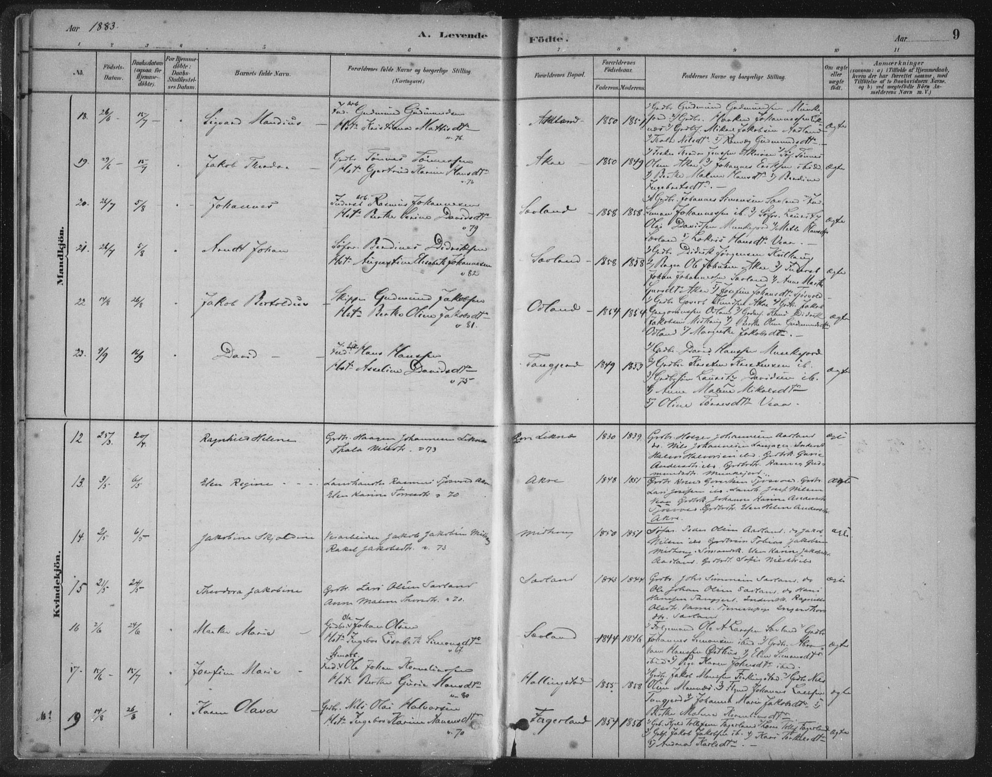 Kopervik sokneprestkontor, AV/SAST-A-101850/H/Ha/Haa/L0004: Parish register (official) no. A 4, 1882-1905, p. 9