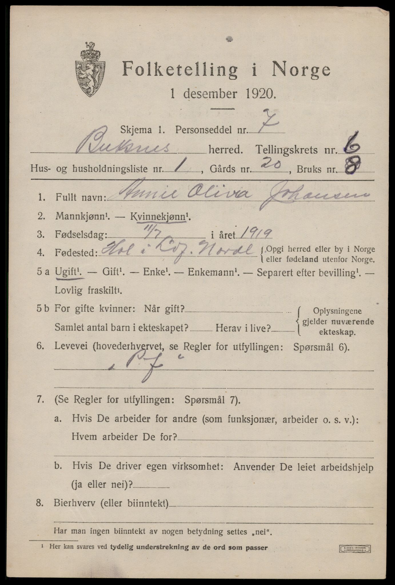 SAT, 1920 census for Buksnes, 1920, p. 5979