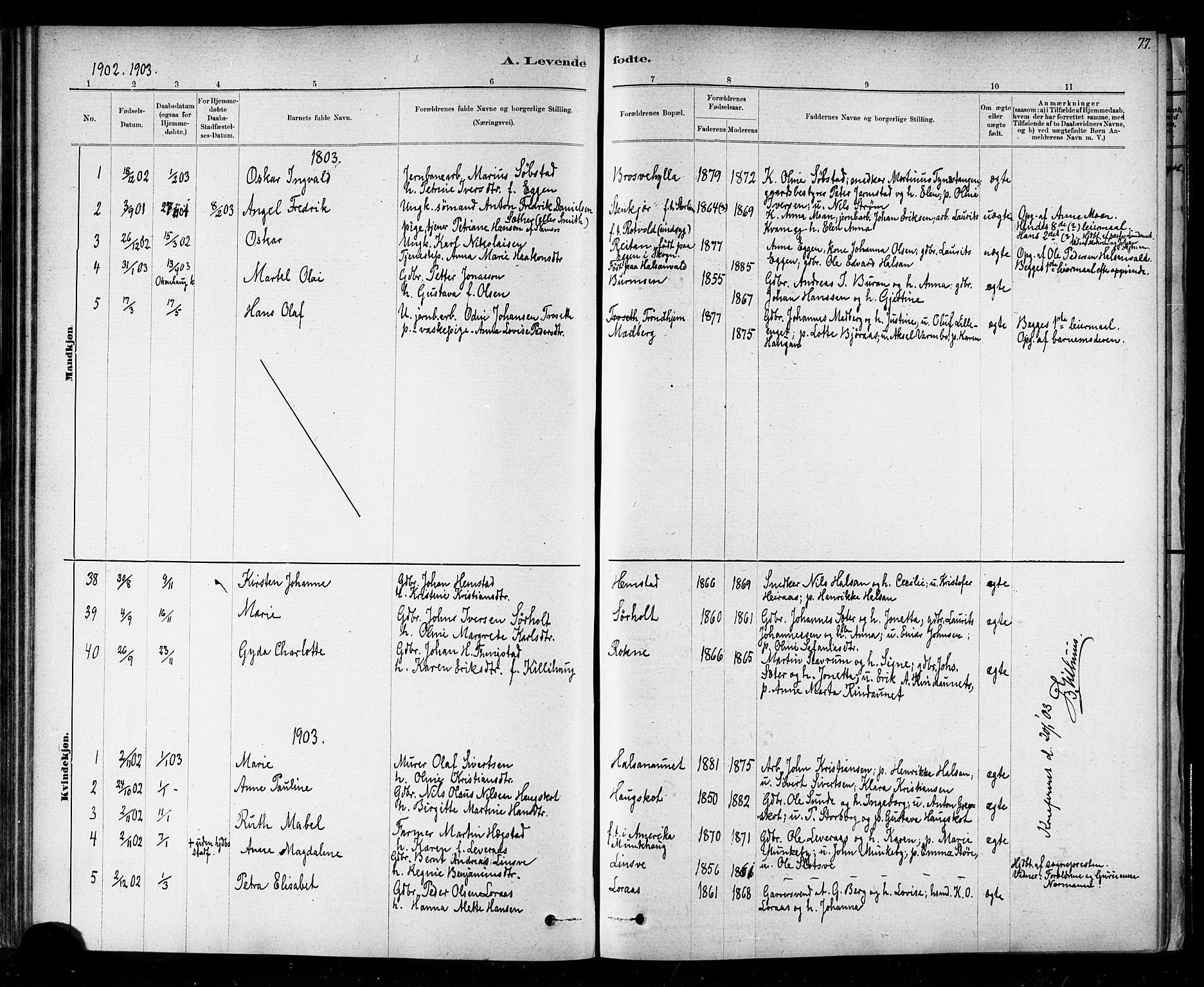 Ministerialprotokoller, klokkerbøker og fødselsregistre - Nord-Trøndelag, SAT/A-1458/721/L0208: Parish register (copy) no. 721C01, 1880-1917, p. 77