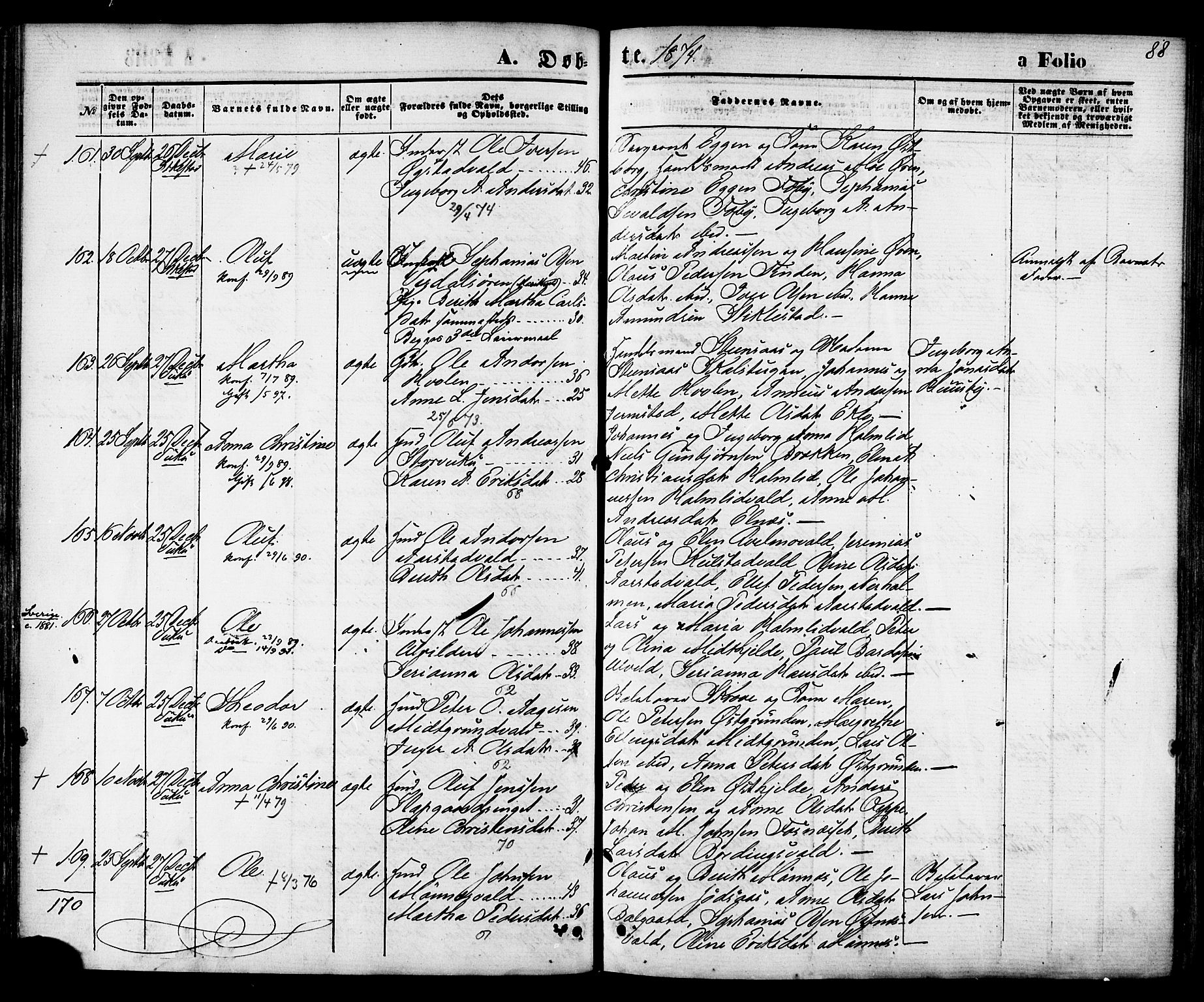 Ministerialprotokoller, klokkerbøker og fødselsregistre - Nord-Trøndelag, SAT/A-1458/723/L0242: Parish register (official) no. 723A11, 1870-1880, p. 88