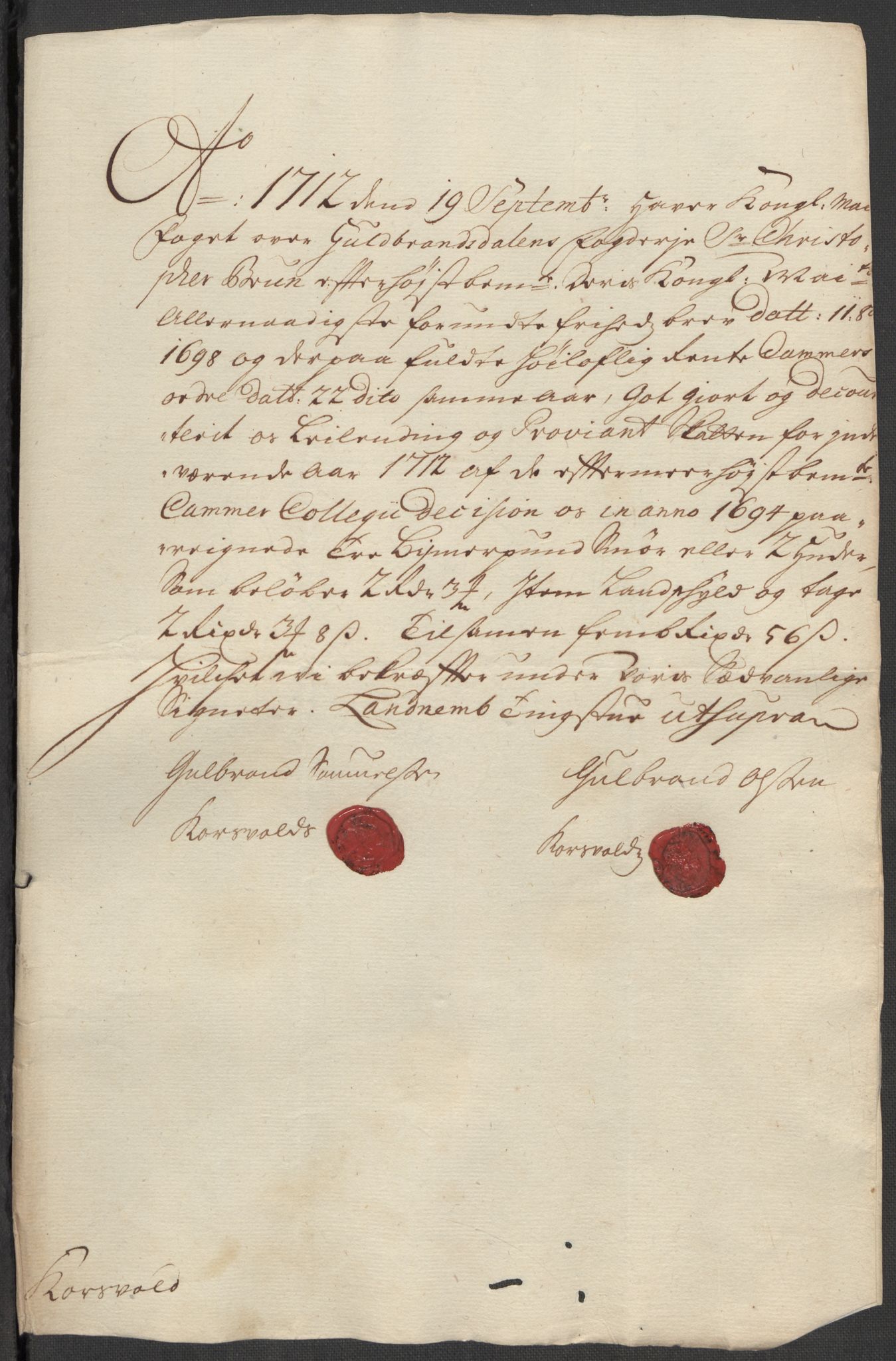 Rentekammeret inntil 1814, Reviderte regnskaper, Fogderegnskap, AV/RA-EA-4092/R17/L1181: Fogderegnskap Gudbrandsdal, 1712, p. 146