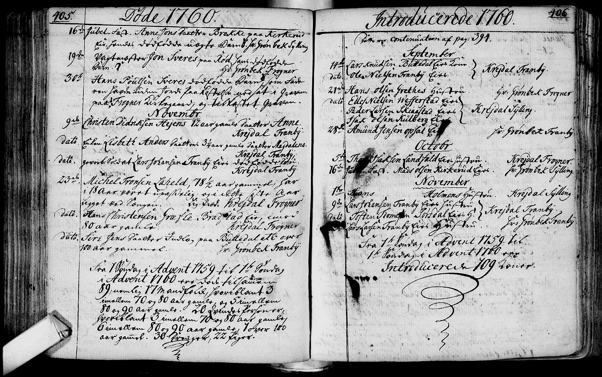 Lier kirkebøker, SAKO/A-230/F/Fa/L0004: Parish register (official) no. I 4, 1749-1764, p. 405-406