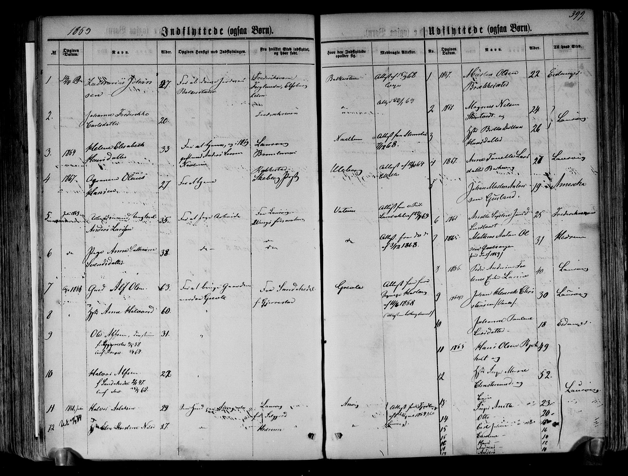 Brunlanes kirkebøker, AV/SAKO-A-342/F/Fa/L0005: Parish register (official) no. I 5, 1862-1877, p. 399