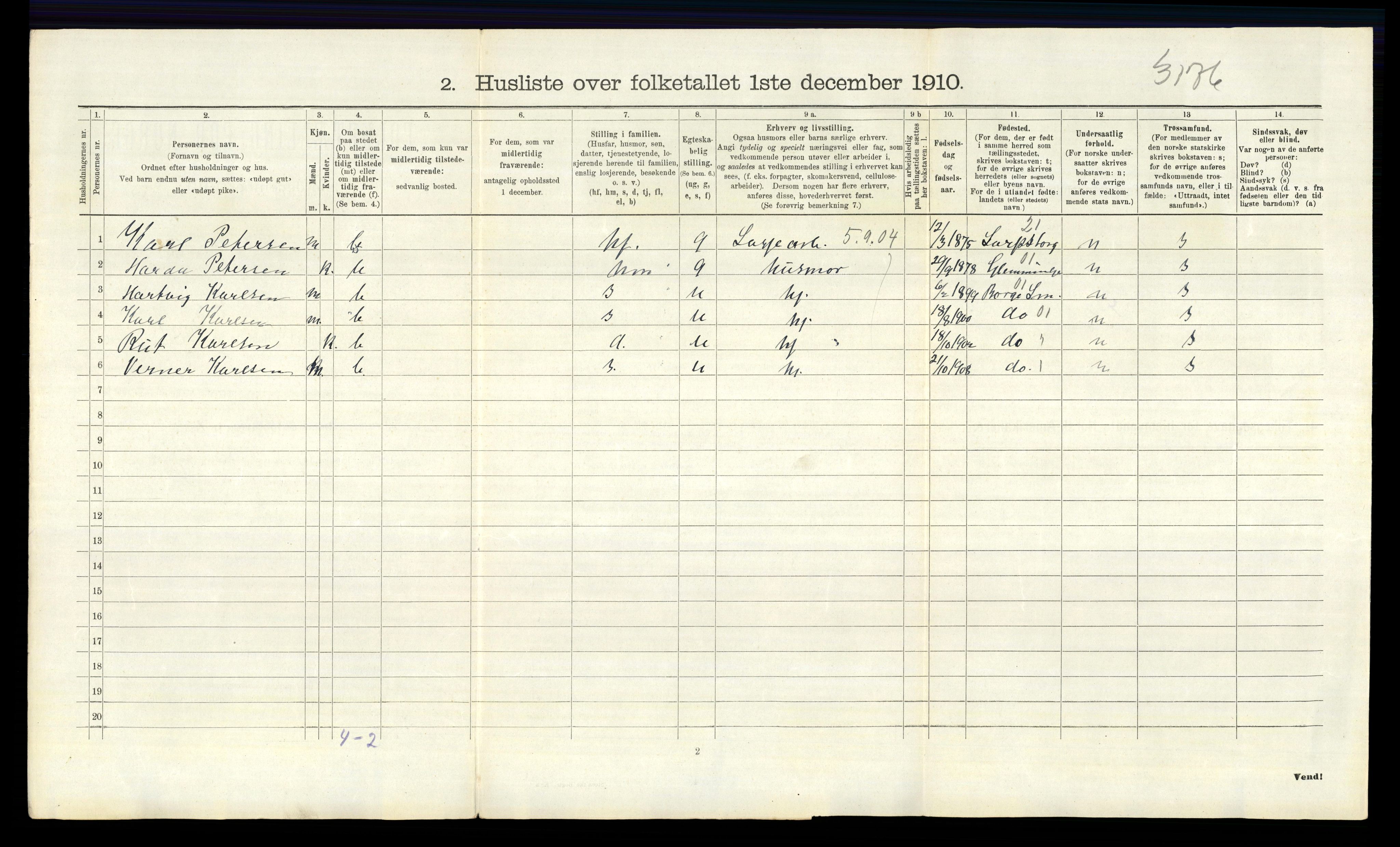 RA, 1910 census for Tune, 1910, p. 953