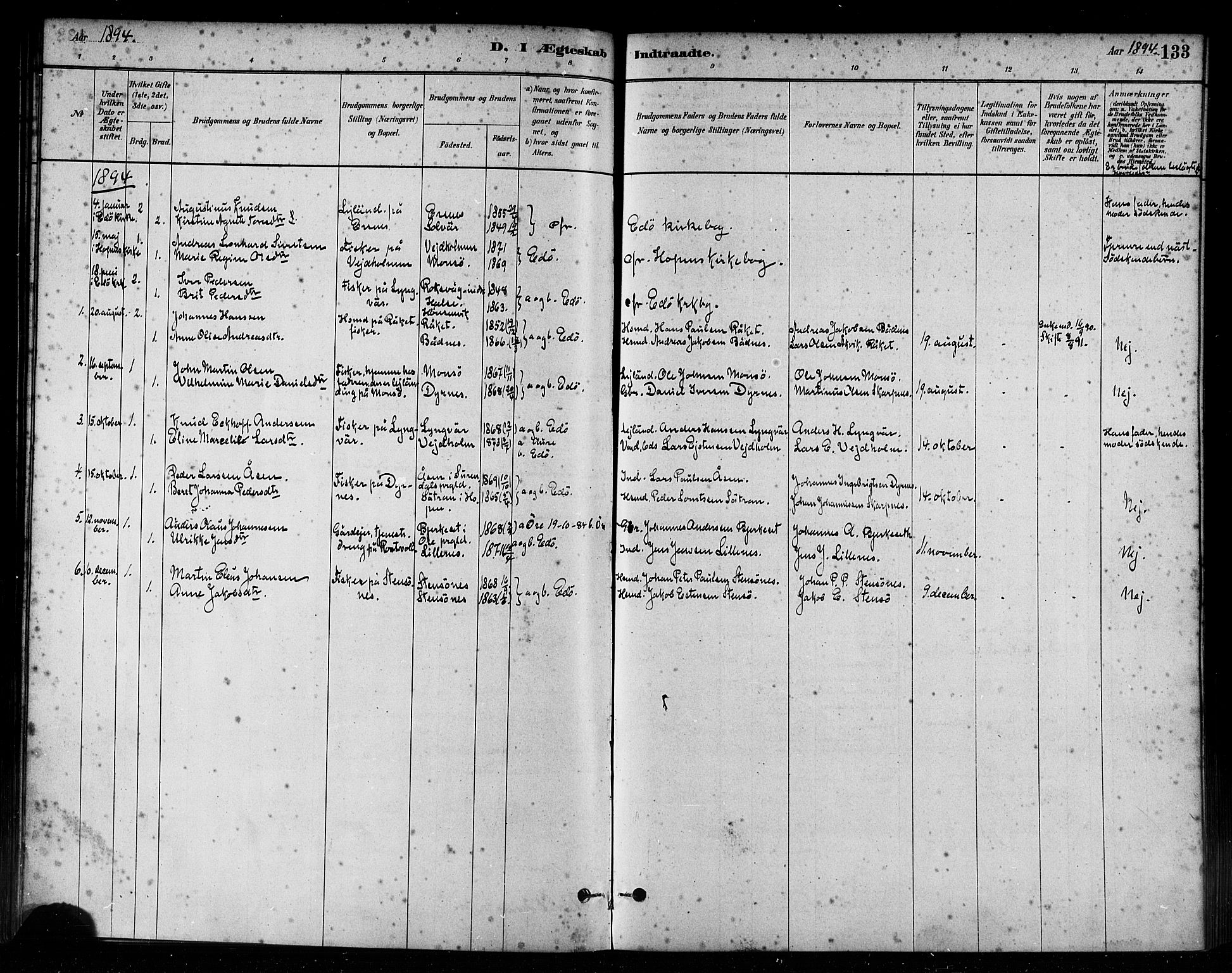 Ministerialprotokoller, klokkerbøker og fødselsregistre - Møre og Romsdal, AV/SAT-A-1454/582/L0947: Parish register (official) no. 582A01, 1880-1900, p. 133