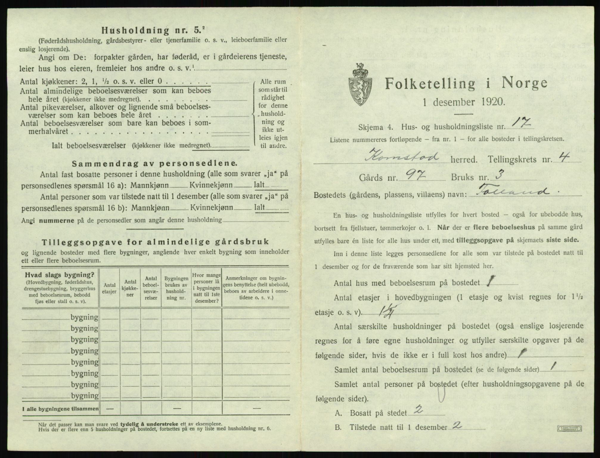 SAT, 1920 census for Kornstad, 1920, p. 351