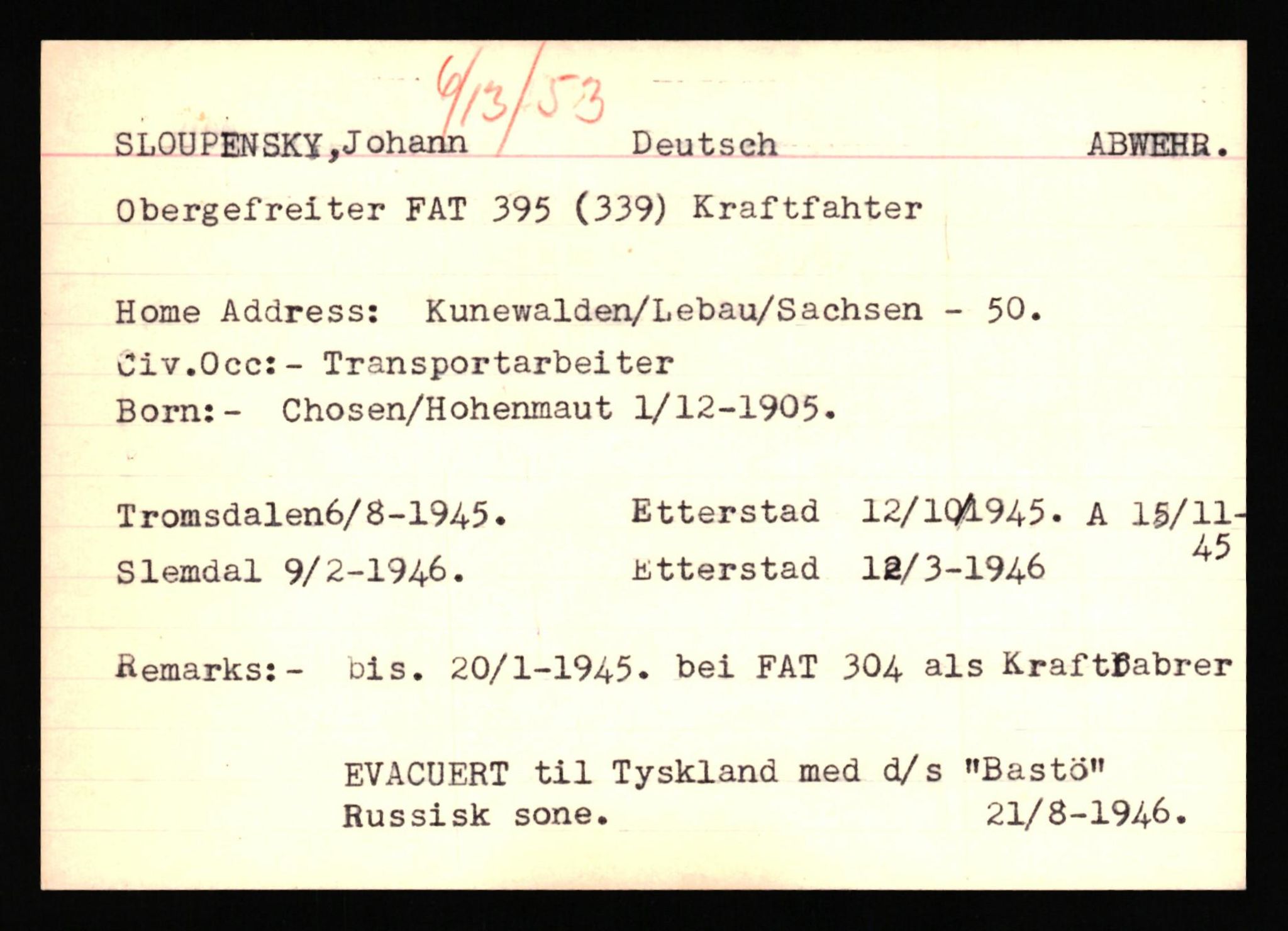 Forsvaret, Forsvarets overkommando II, AV/RA-RAFA-3915/D/Db/L0041: CI Questionaires.  Diverse nasjonaliteter., 1945-1946, p. 513