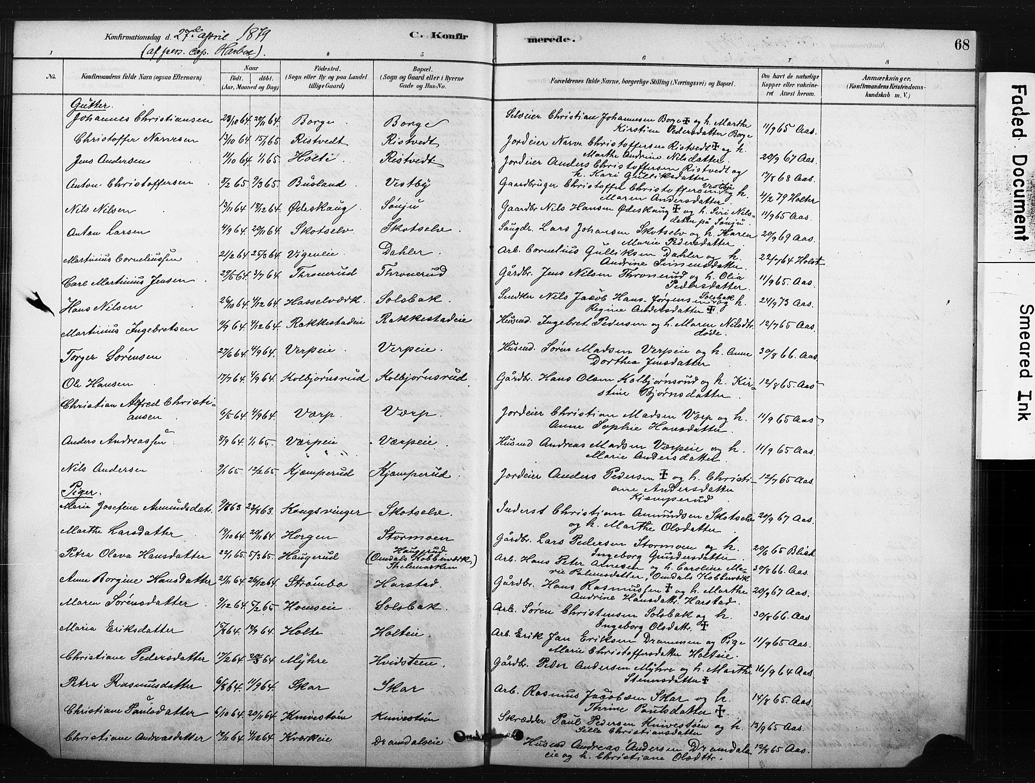 Eiker kirkebøker, AV/SAKO-A-4/F/Fc/L0001: Parish register (official) no. III 1, 1878-1889, p. 68